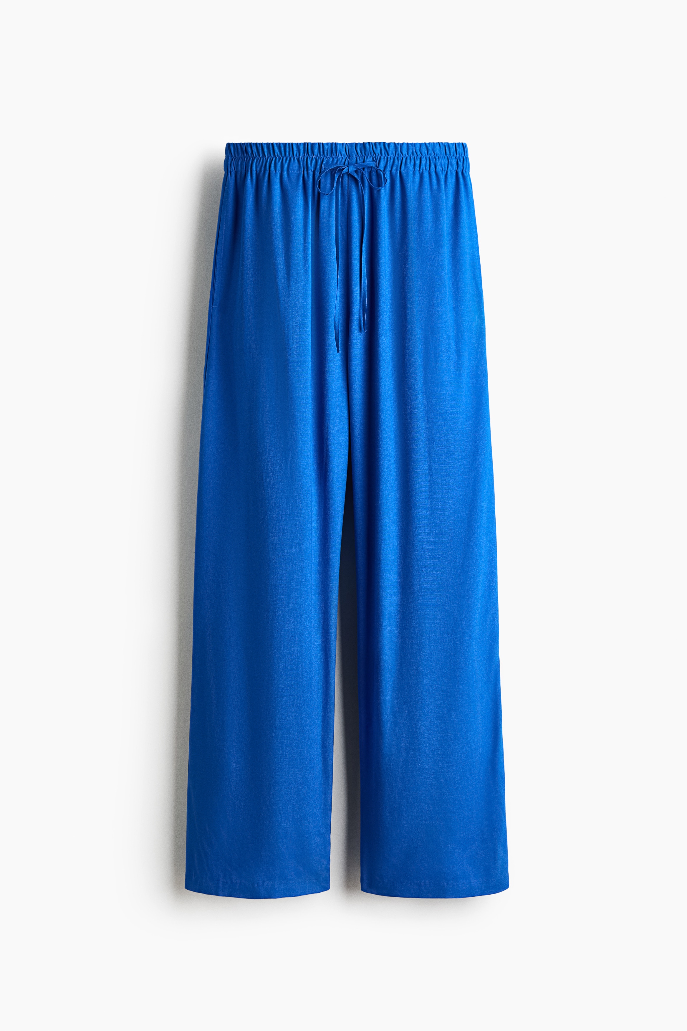 Linen-blend drawstring trousers - Bright blue/Dark brown