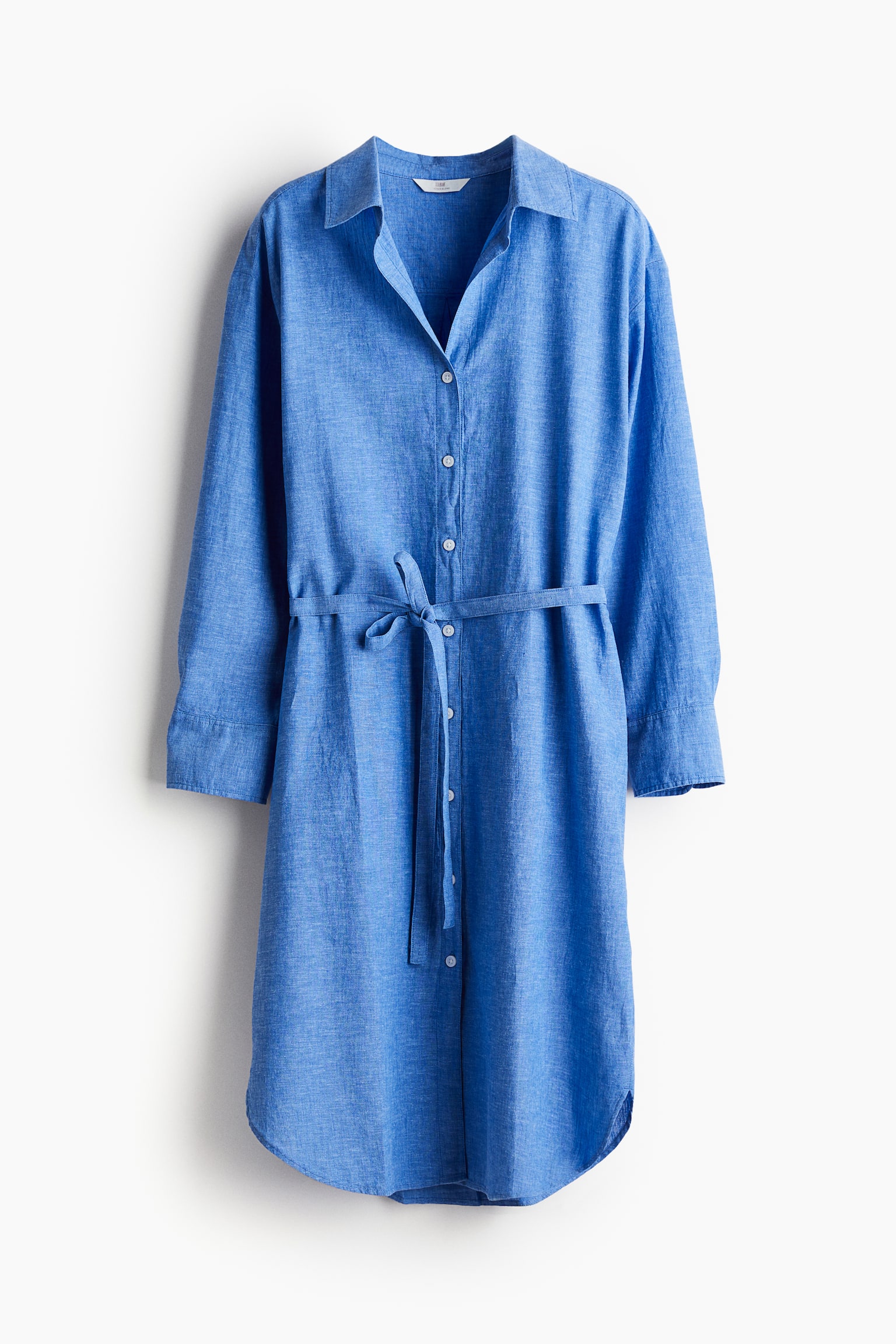 Linen Blend Shirt Dress - Blue/Blue/Stripe - 2