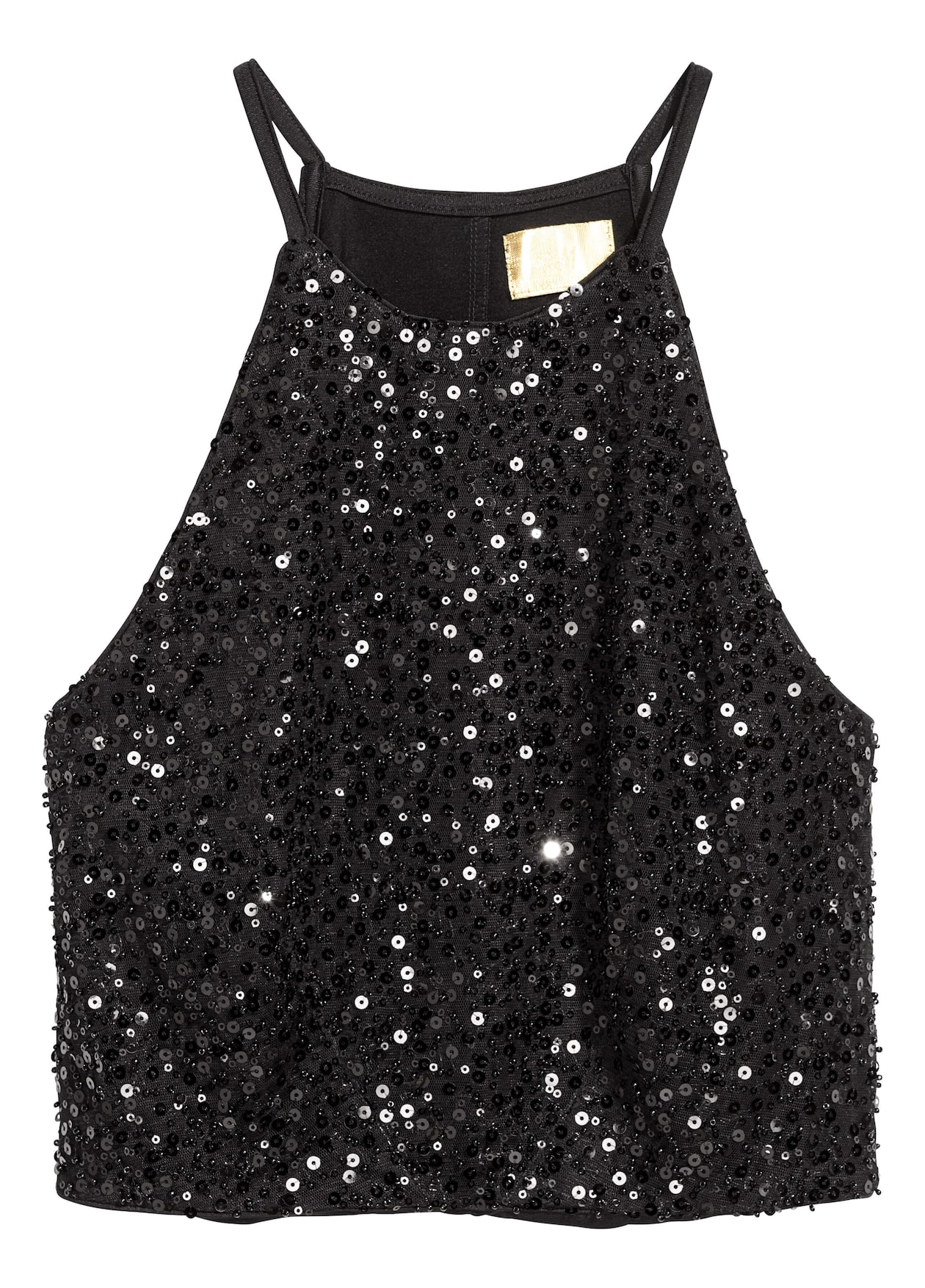Crop Top Top Lentejuelas Hm Short Sequined Top Black Ladies H&M US