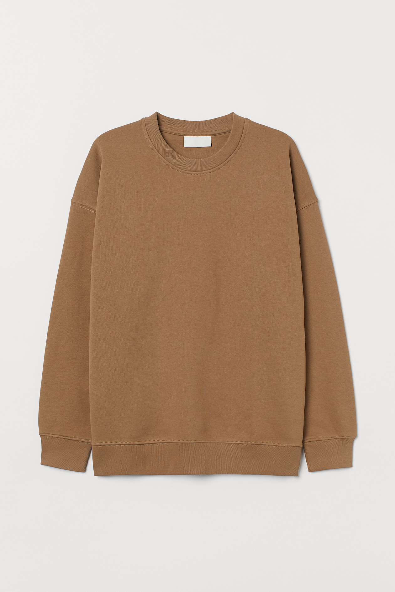 Oversized Fit Cotton Sweatshirt - Round Neck - Long sleeve - Dark beige ...