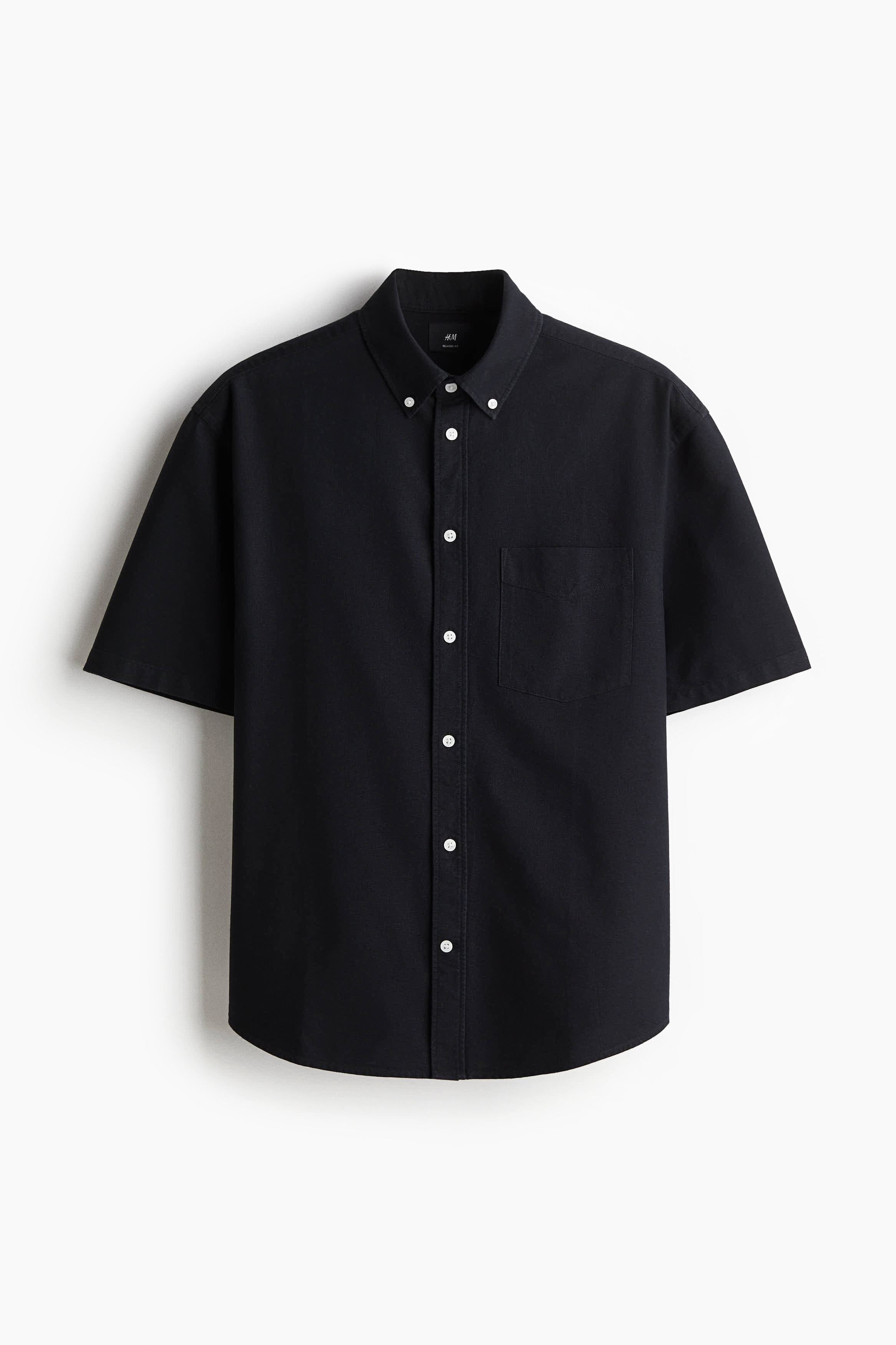 Regular Fit Short-sleeved Oxford shirt - Black/Light blue/White