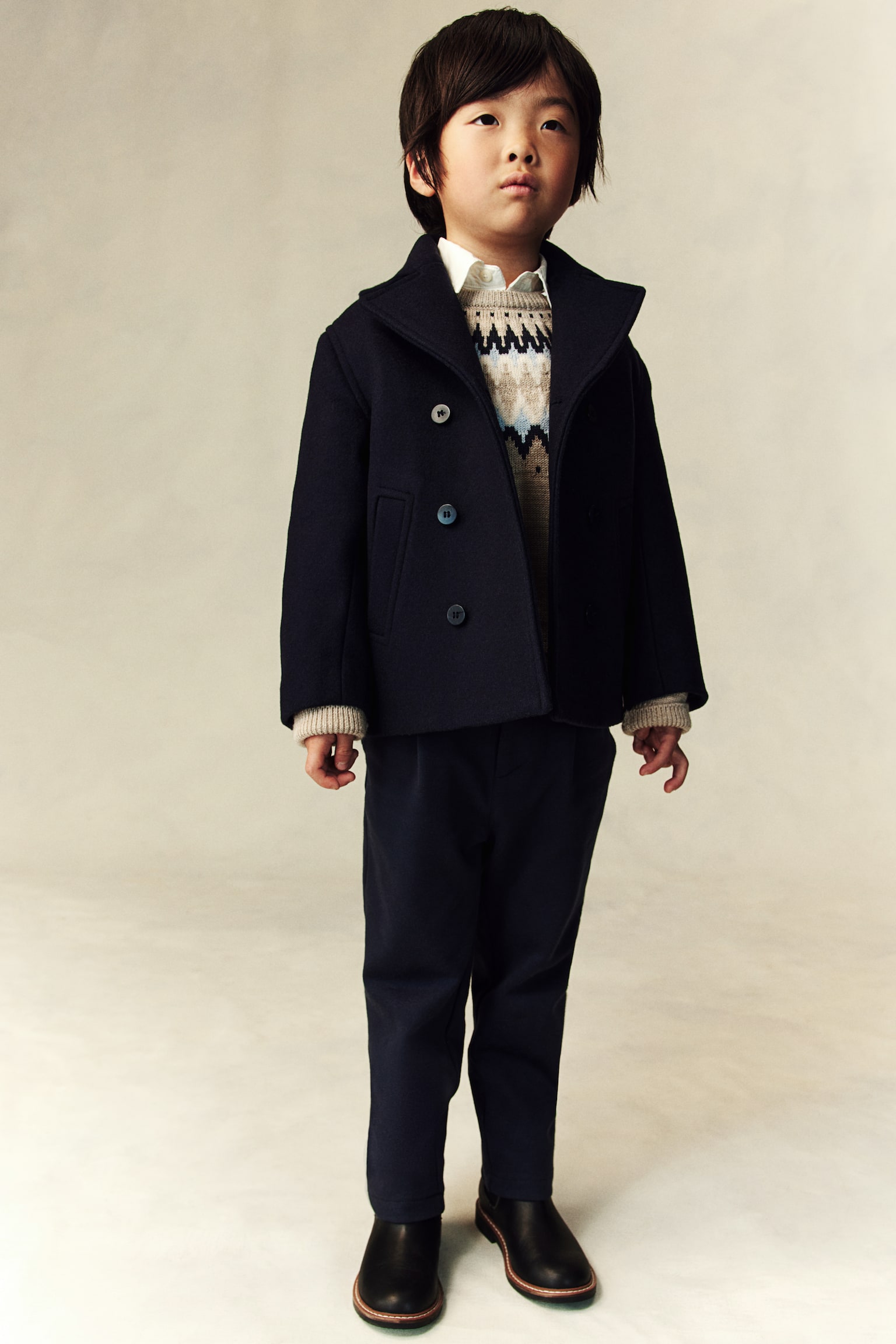 Cashmere-blend pea coat - Navy blue - 4