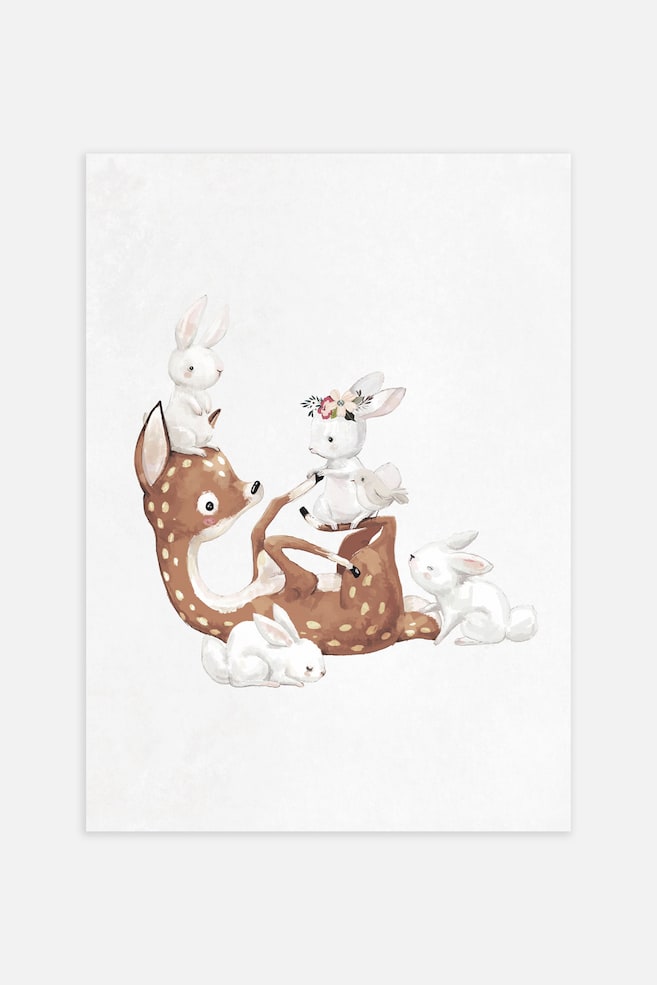 Deer And Bunnies Poster - Brown/white - 1