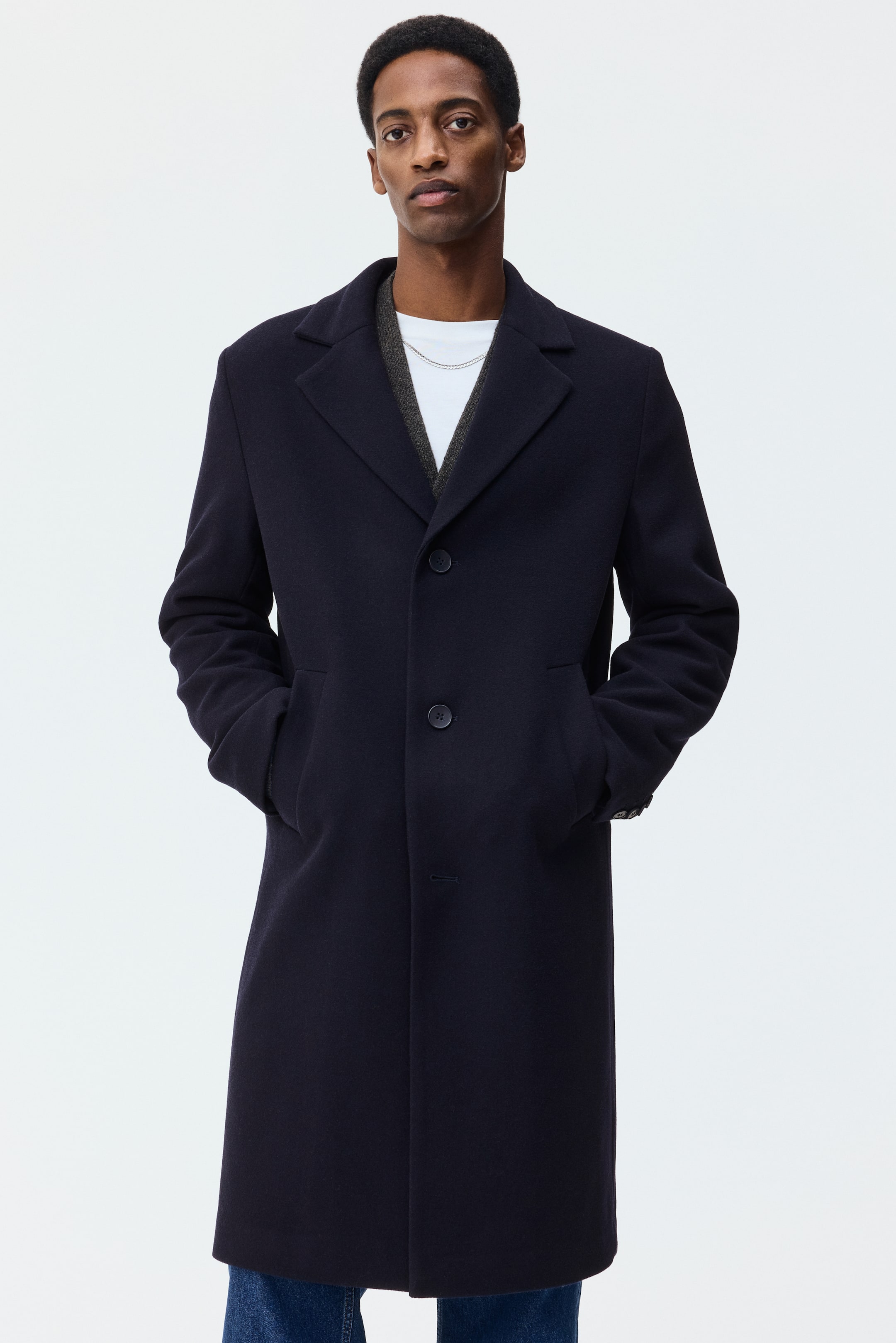 View larger image: Single-Breasted Wool-Blend Coat - Dark blue - Men | H&M US 4