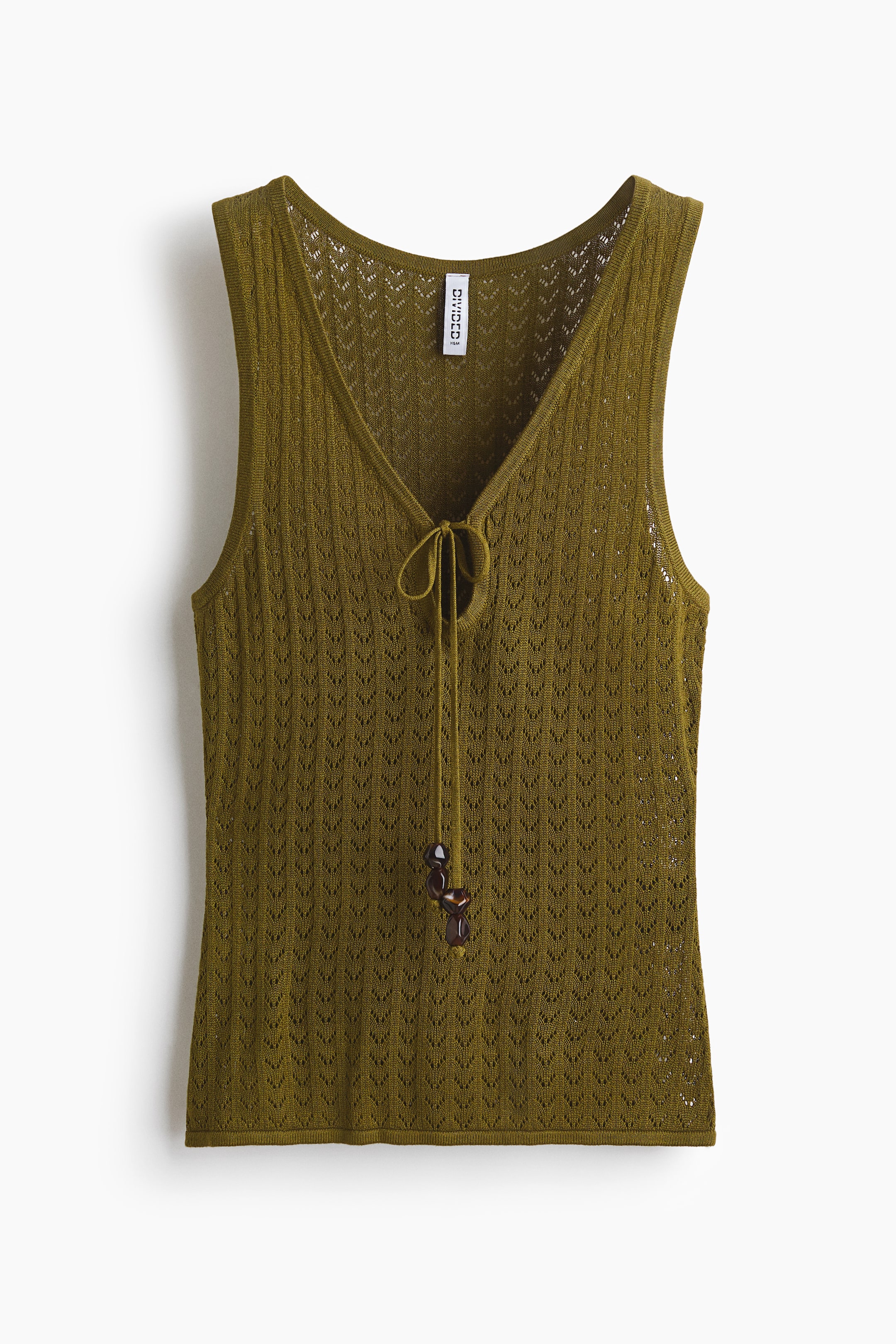 View larger image: Pointelle-knit tie-detail top - Olive green - Ladies | H&M 1