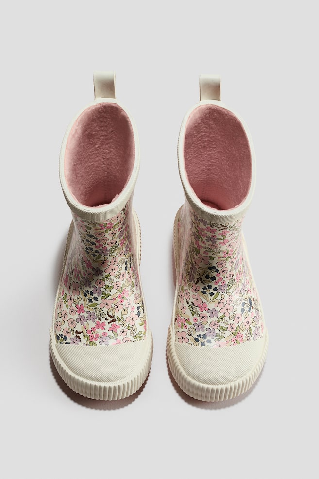 Fleece-Lined Rubber Boots - Cream/floral/Light dusty pink/unicorn - 2