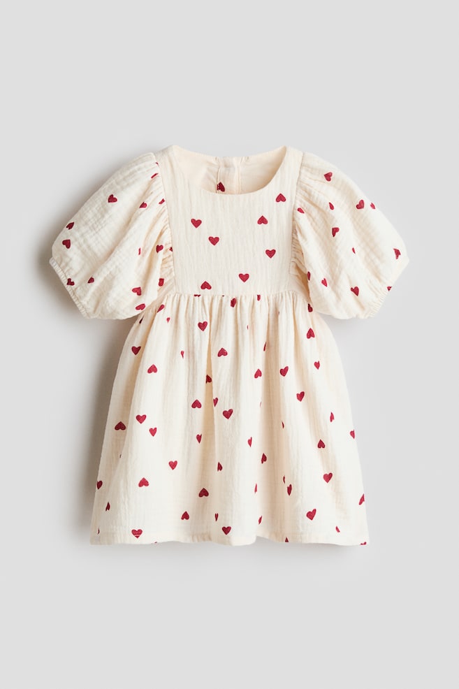 Cotton muslin dress - Light beige/Hearts/Light blue/Floral - 1