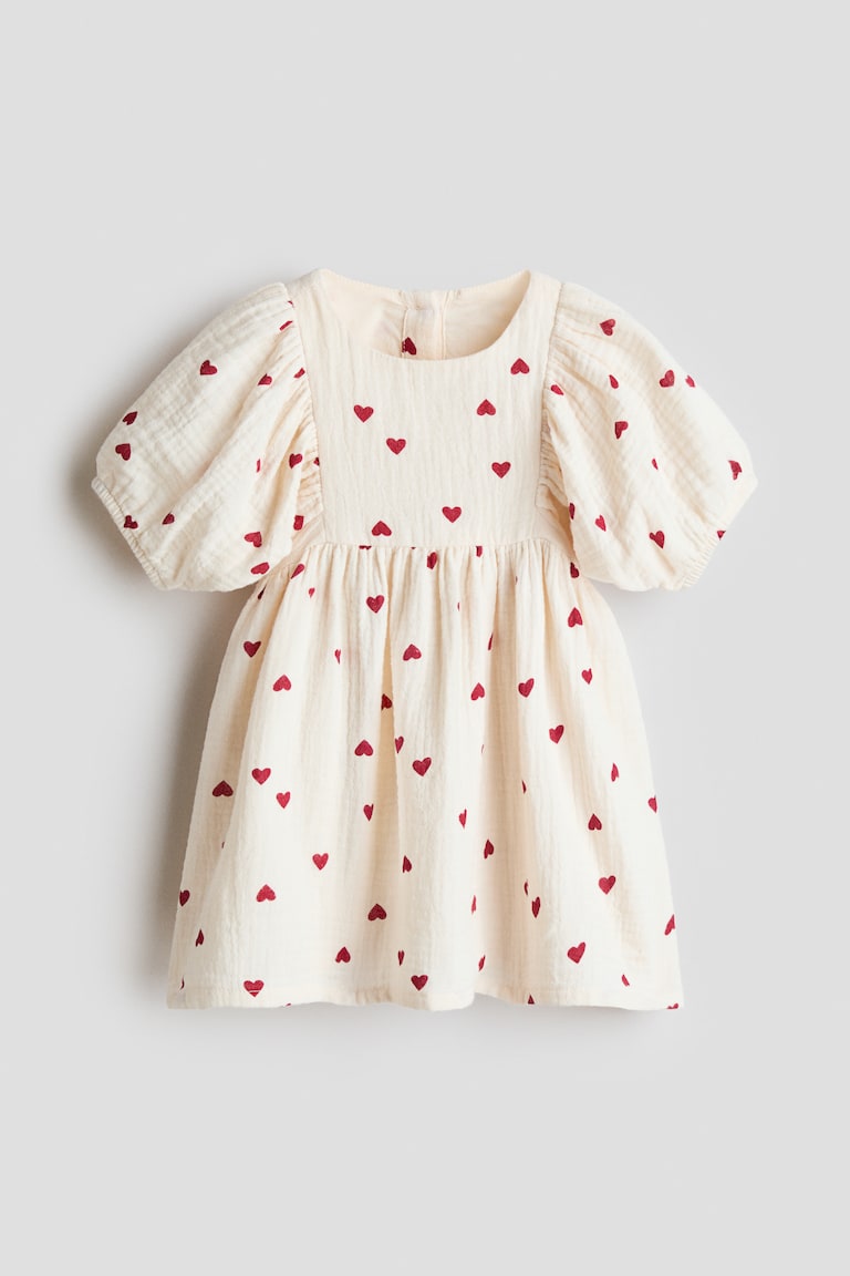 Girls - White/Cherries Cotton muslin dress - Size: 4T (3-4Y) - H&M