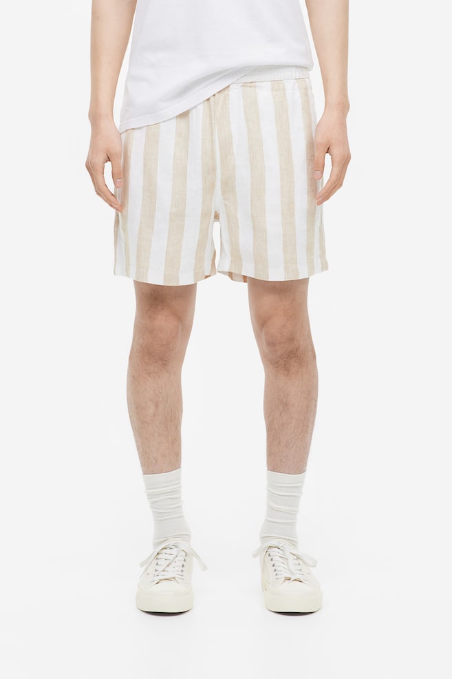 Regular Fit Linen shorts - Light beige/White striped/Light beige/White/Dark yellow - 3