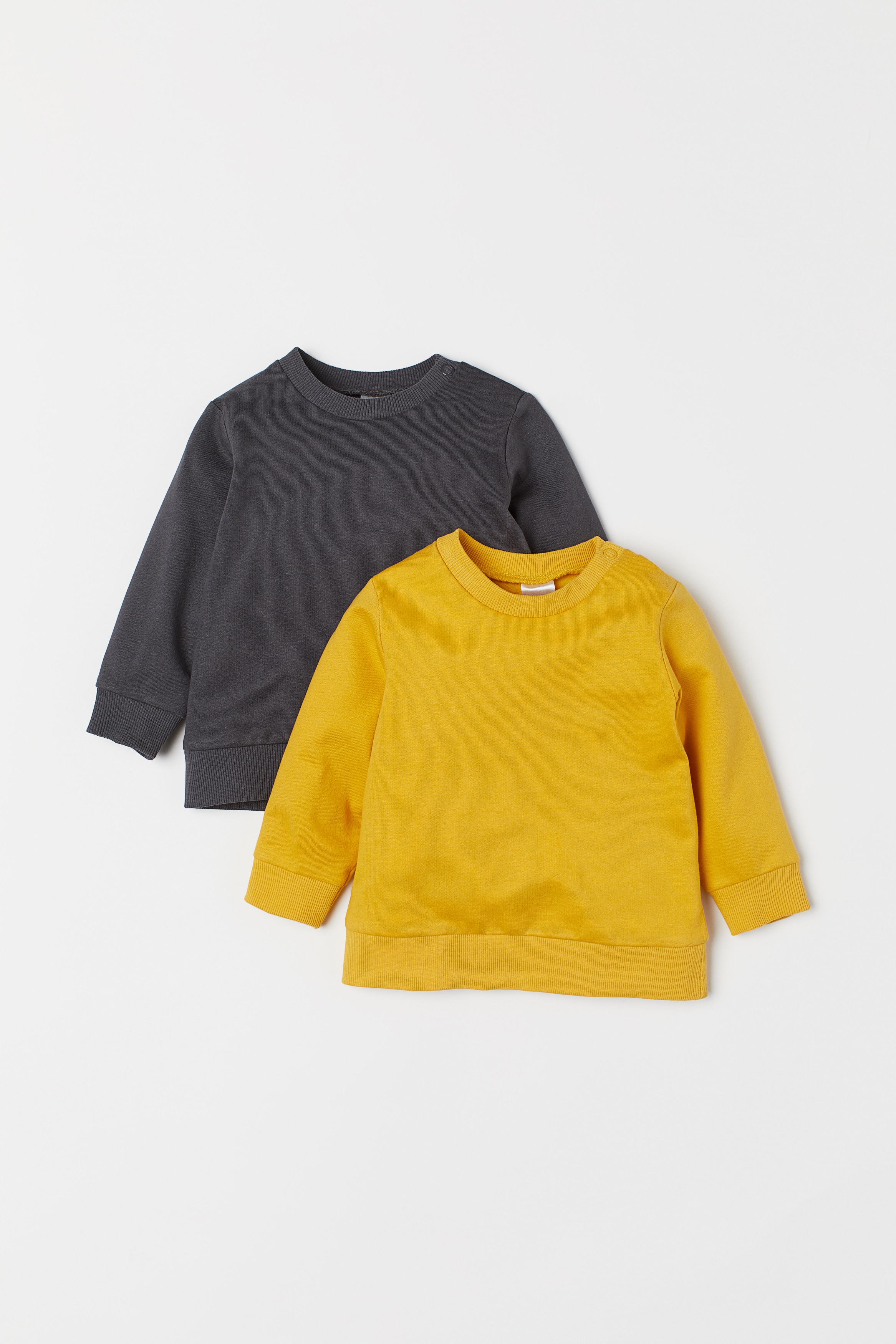2-pack cotton sweatshirts - Round neck - Long sleeve - Black/Light 