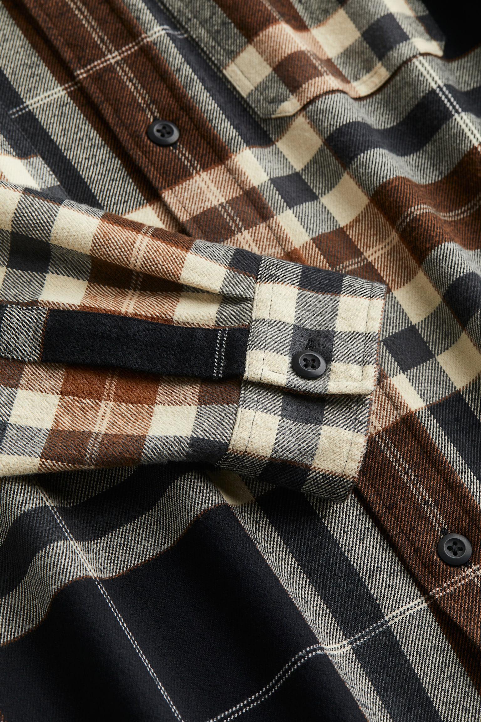 Relaxed Fit Overshirt - Black/Brown checked/Dark green/Black - 2