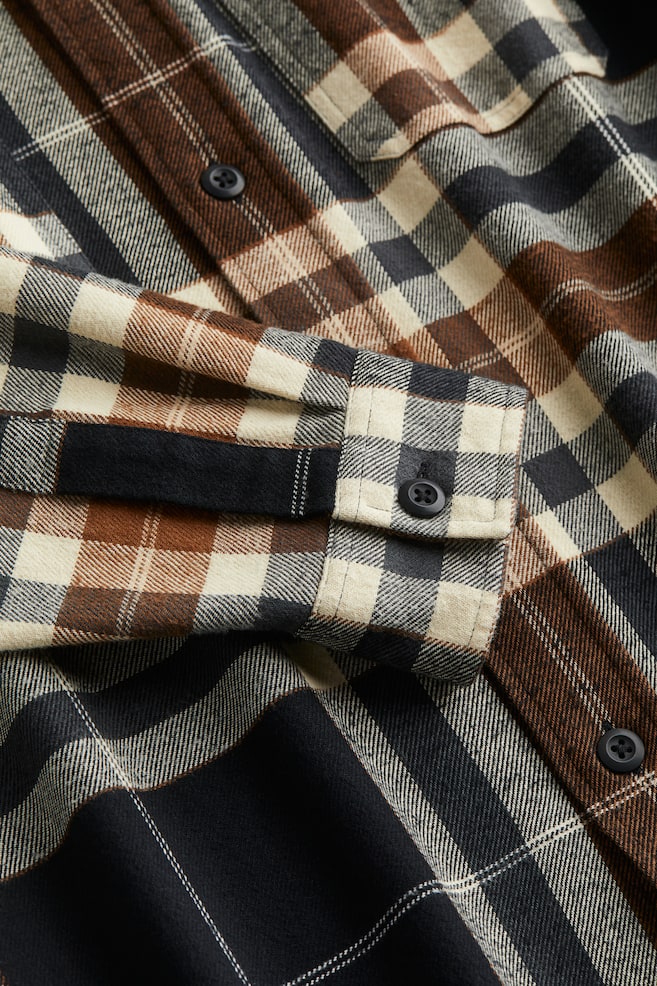 Relaxed Fit Overshirt - Black/Brown checked/Dark green/Black - 2