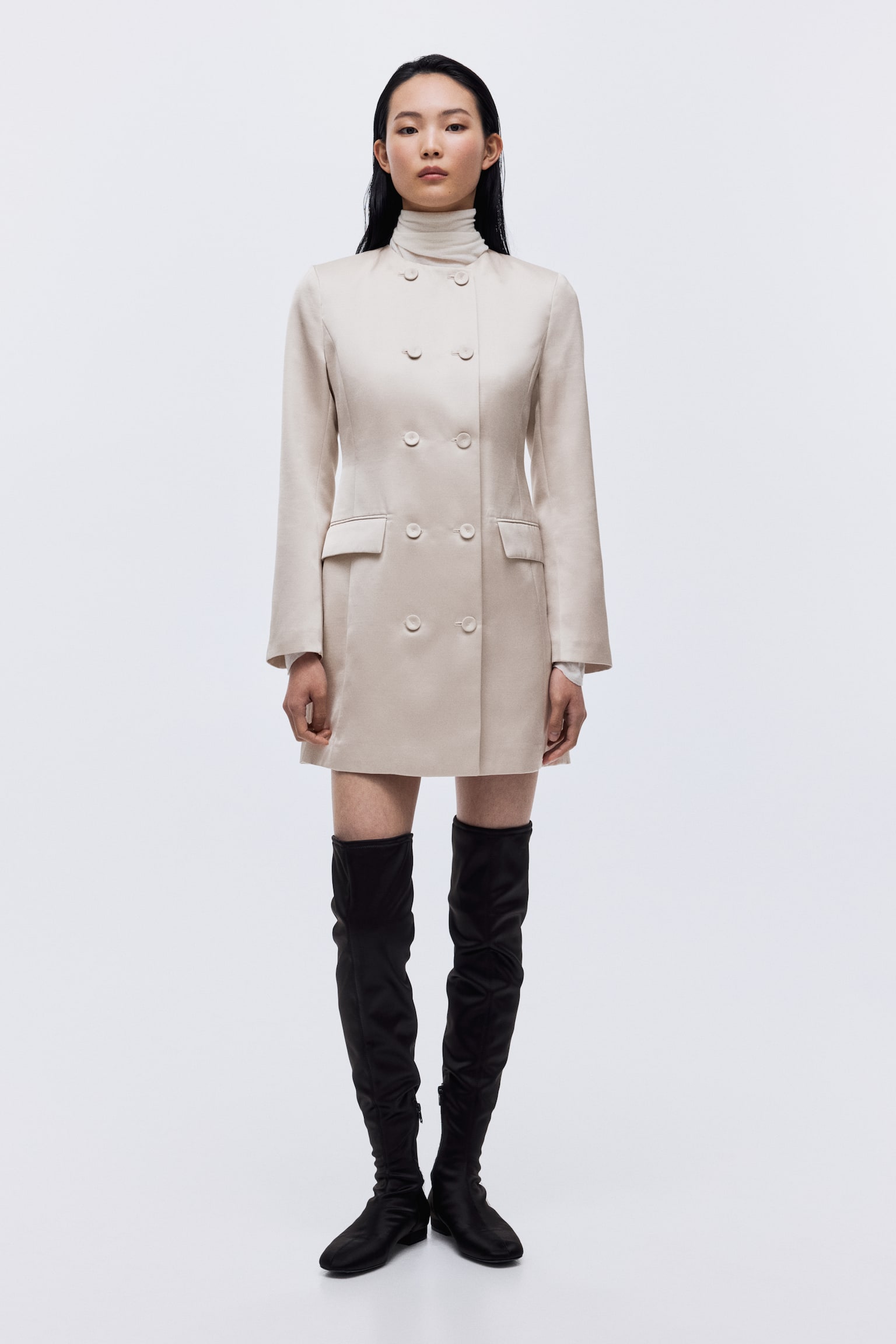 Double-breasted blazer dress - Light beige/Red/Cream - 5