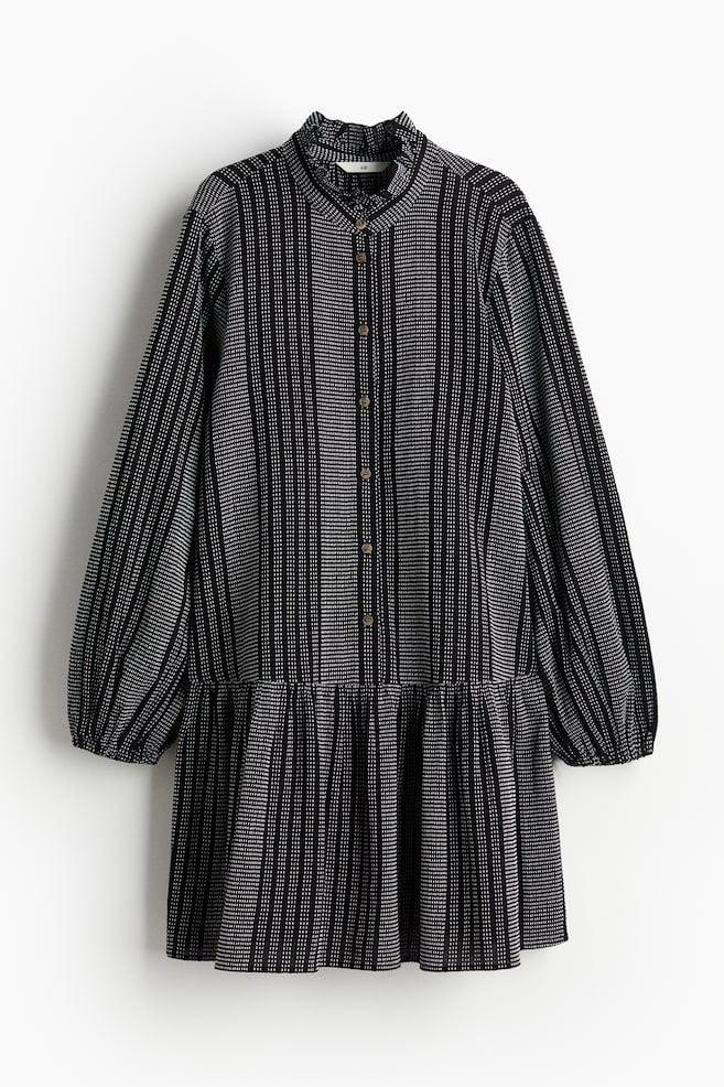 Robe à col volanté - Noir/rayures blanches/Blanc/rayures bleues/Bleu vif/motif cachemire - 1