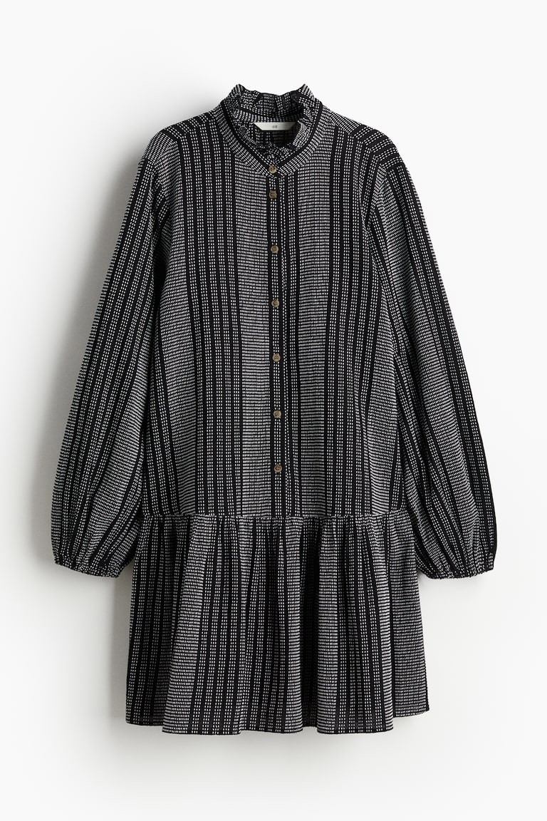 Women's Black/White striped Frilled-collar dress | H&M