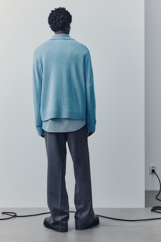 Wool-Blend Polo Sweater-Aqua blue - 3