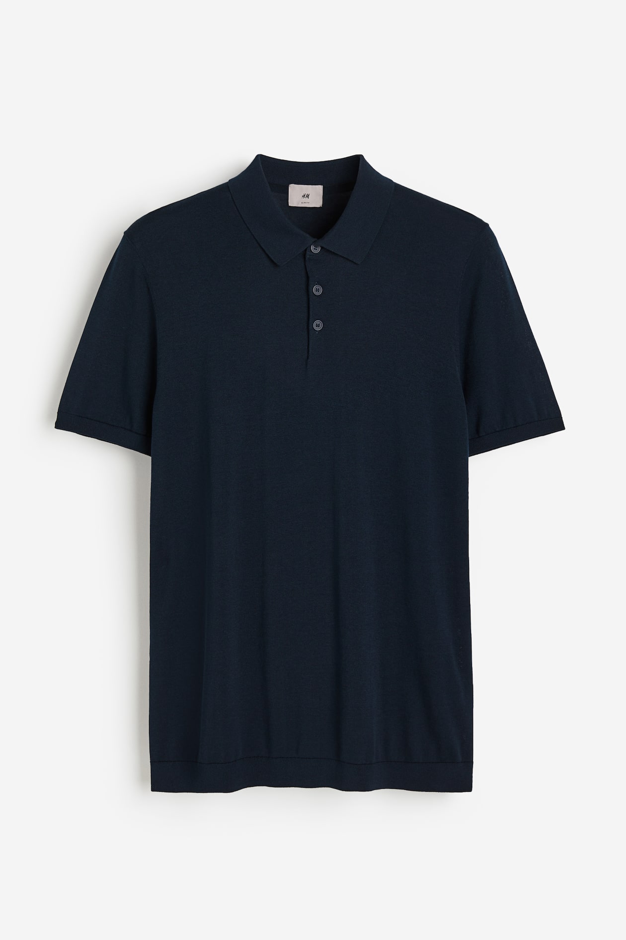 Slim Fit Silk-blend polo shirt Navy blue Men H&M IN