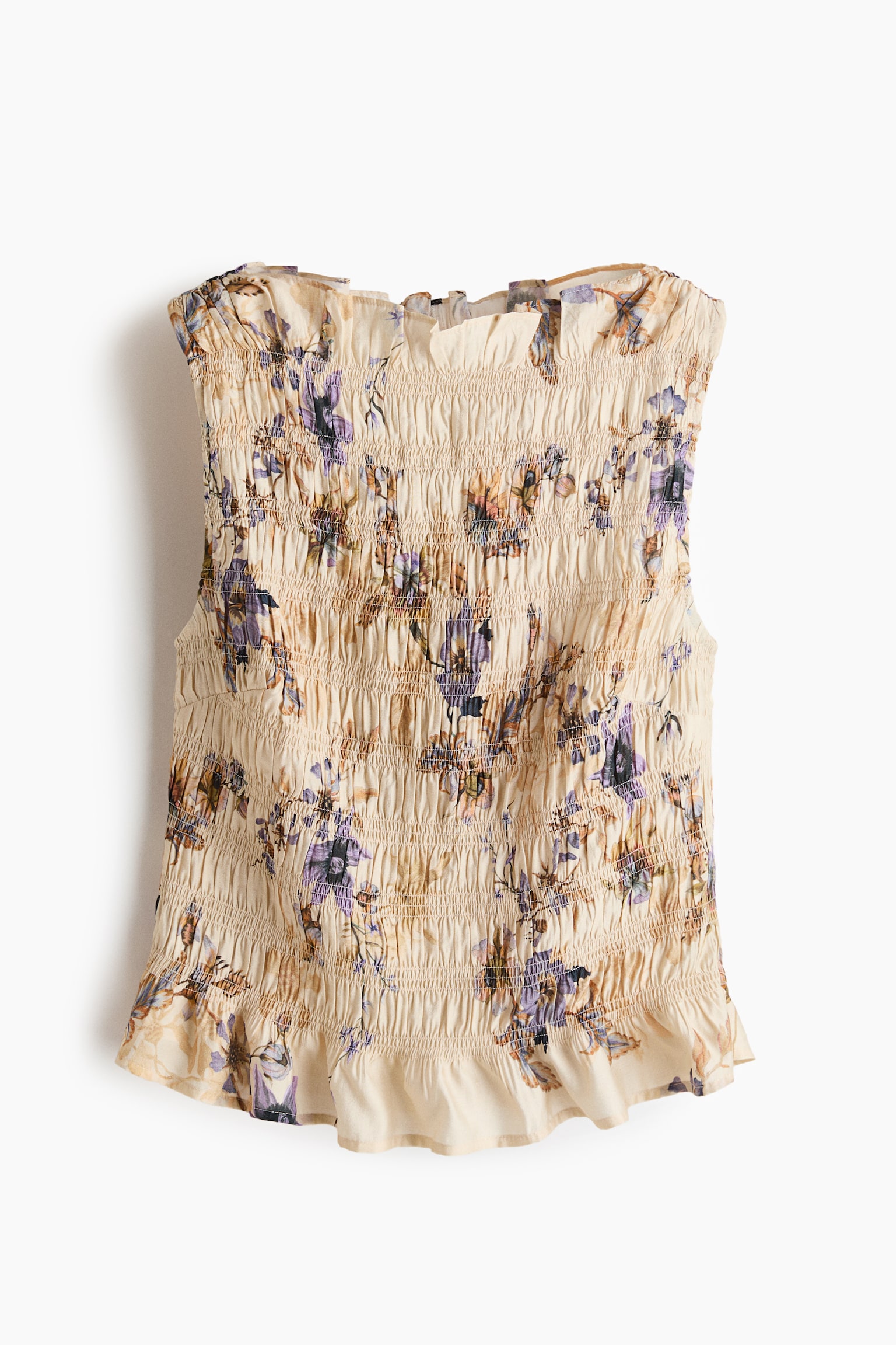 Smocked top - Light beige/Floral/Dusty purple - 1