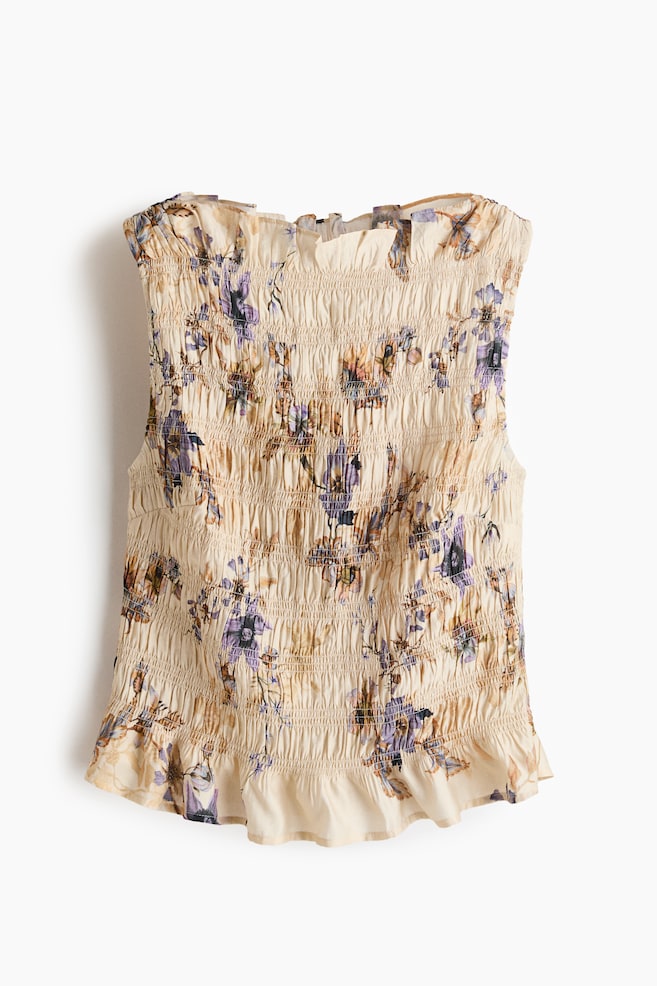 Smocked top - Light beige/Floral/Dusty purple - 1