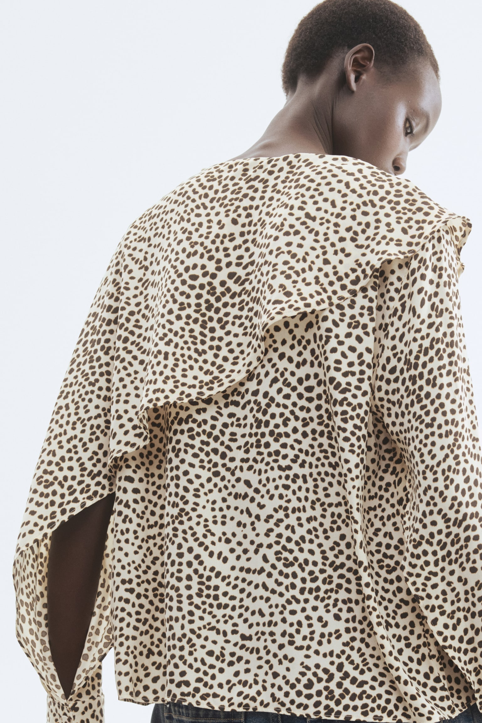Cape-detail blouse - Cream/Cheetah print/Cream - 3