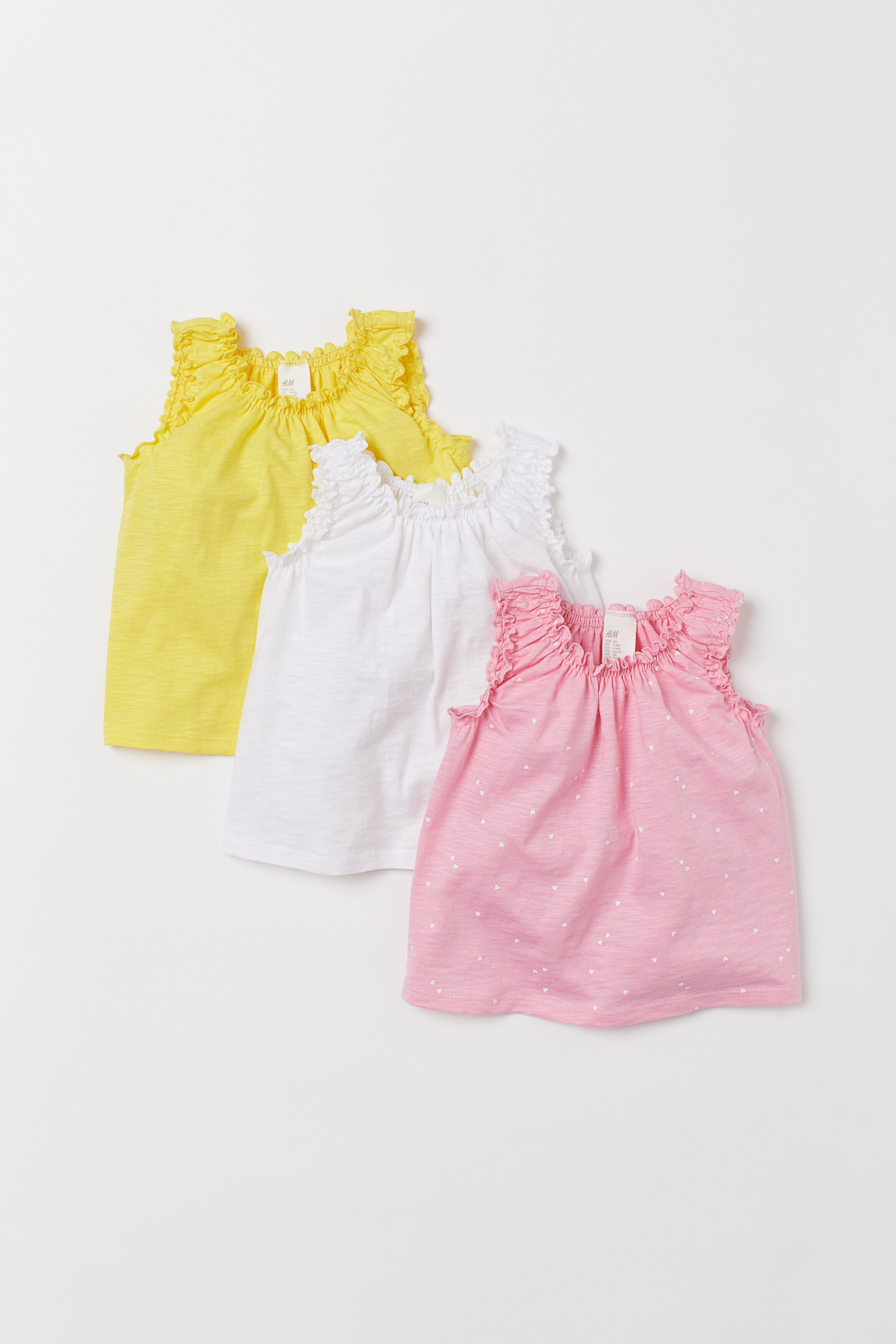 Baby - Pink/Hearts 3-pack sleeveless tops - Size: 9-12M  - H&M