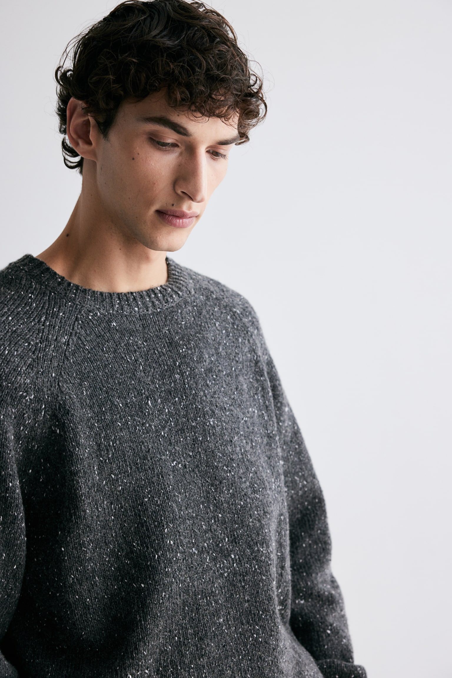 Regular Fit Wool-blend jumper - Dark grey marl/Navy blue - 7