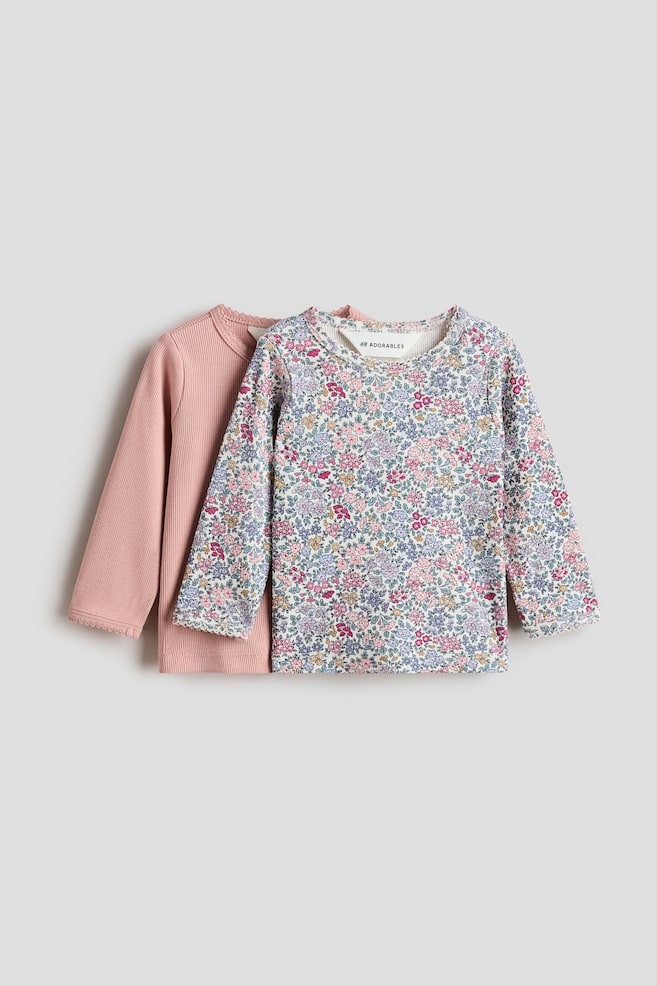 2-Pack Cotton Jersey Tops - Light dusty pink/floral/Beige/floral/Dark dusty pink/floral/Dusty rose melange/berries - 1