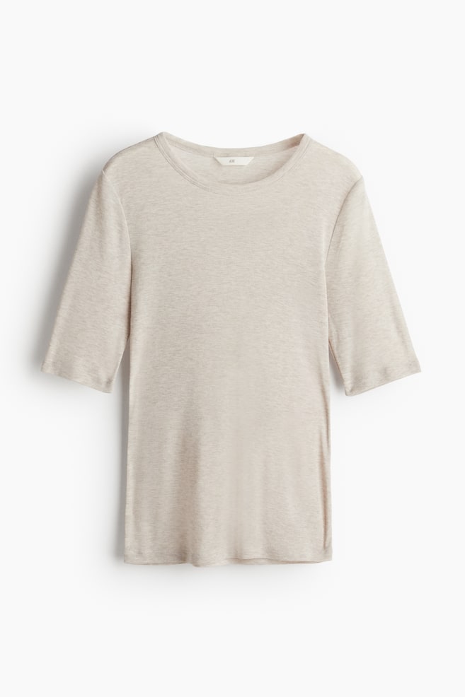 Fine-knit T-shirt - Light beige marl - 1