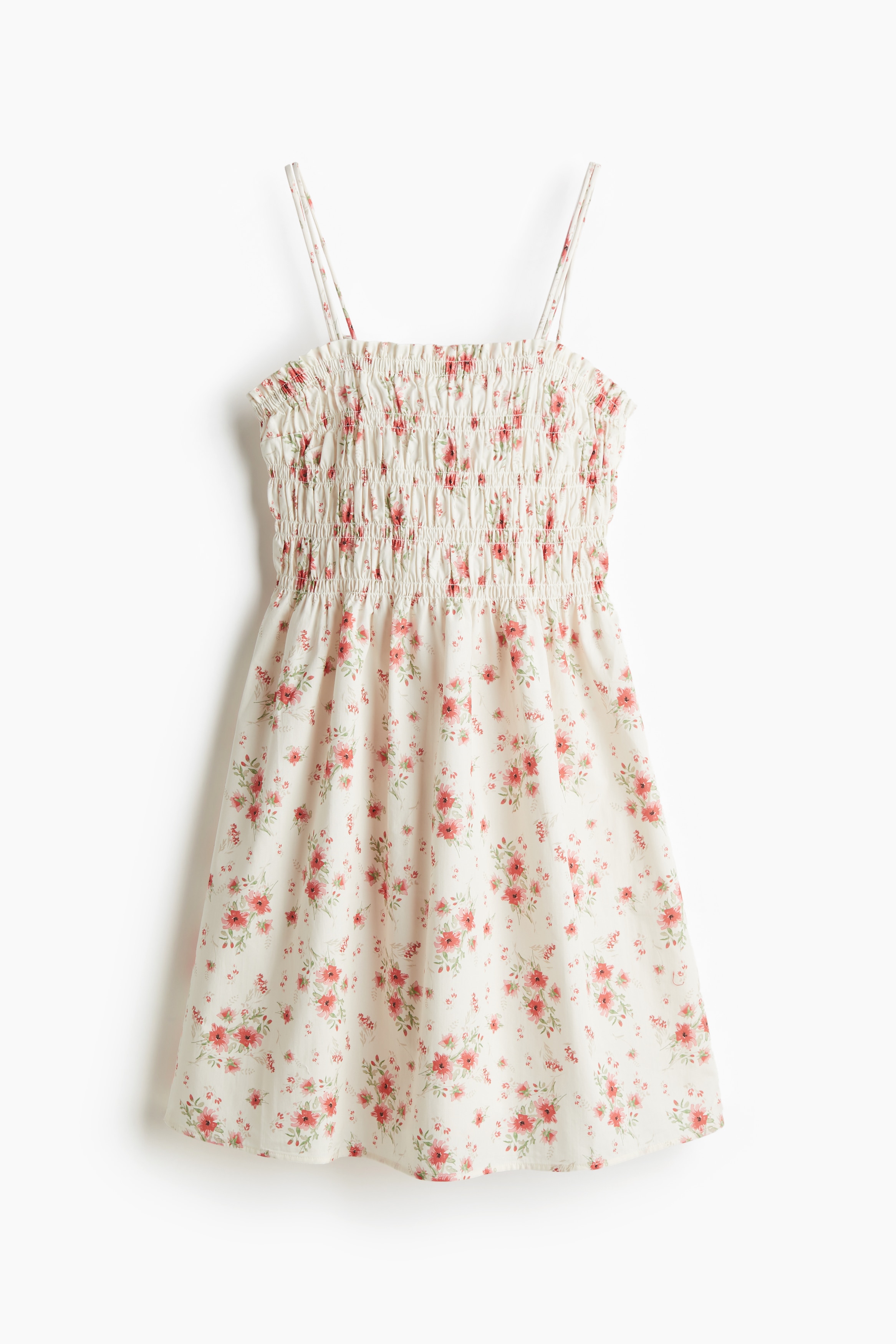 Vestido de algodón con talle en punto smock - Blanco/Floreado/Blanco/Floreado/Blanco/Rayas azul claro