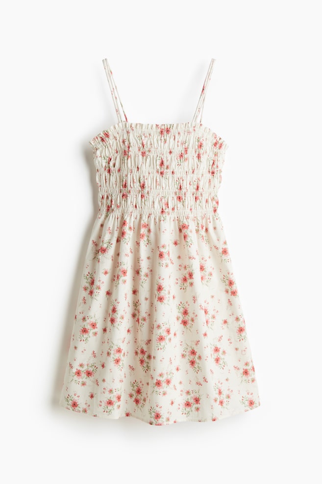 Smocked-Bodice Cotton Dress - White/floral/White/floral/White/light blue striped/Cream/Light blue - 1