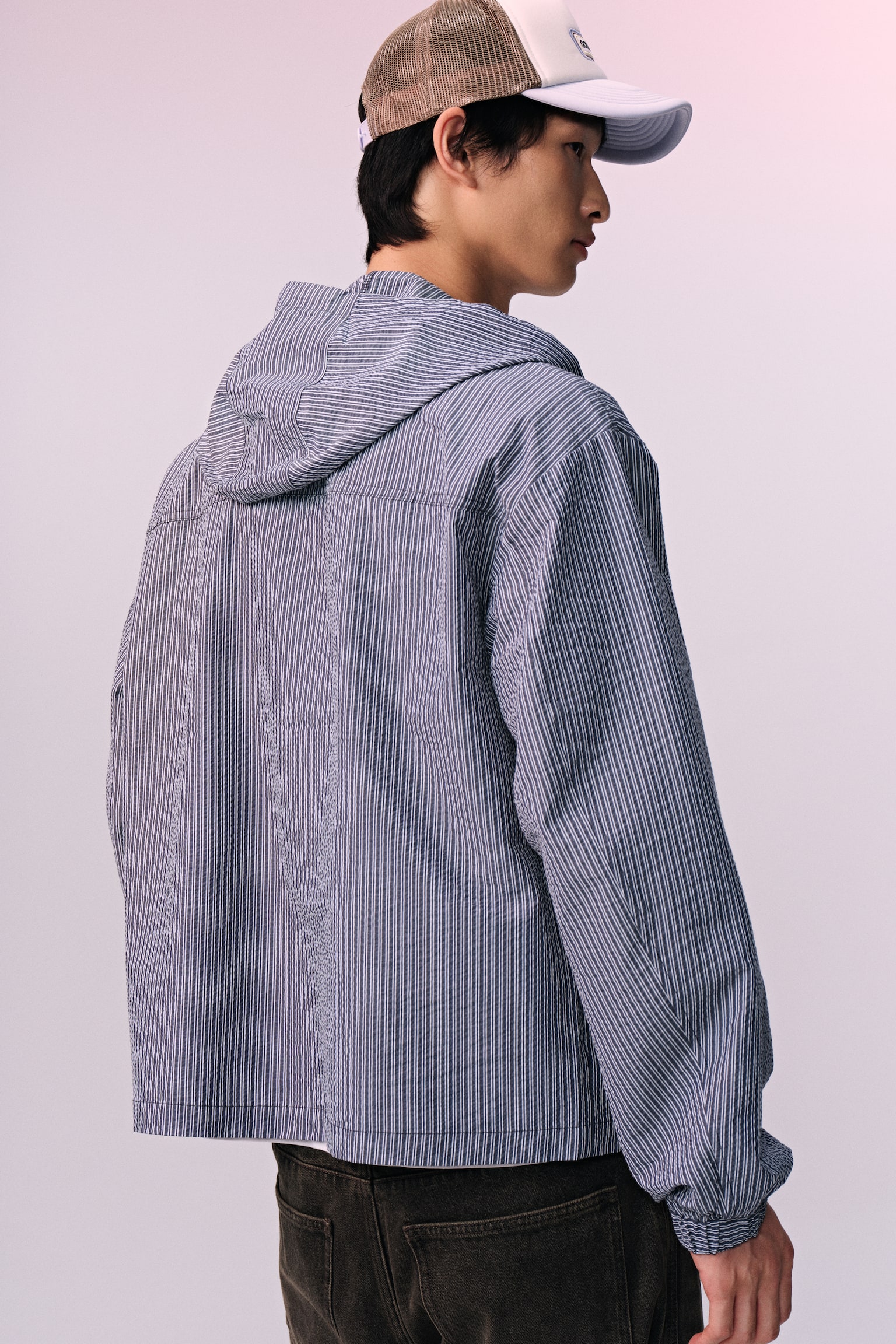 Áo khoác kéo khoá Loose Fit - Màu xanh dương đậm/Kẻ/Màu xanh dương nhạt/Kẻ - 5