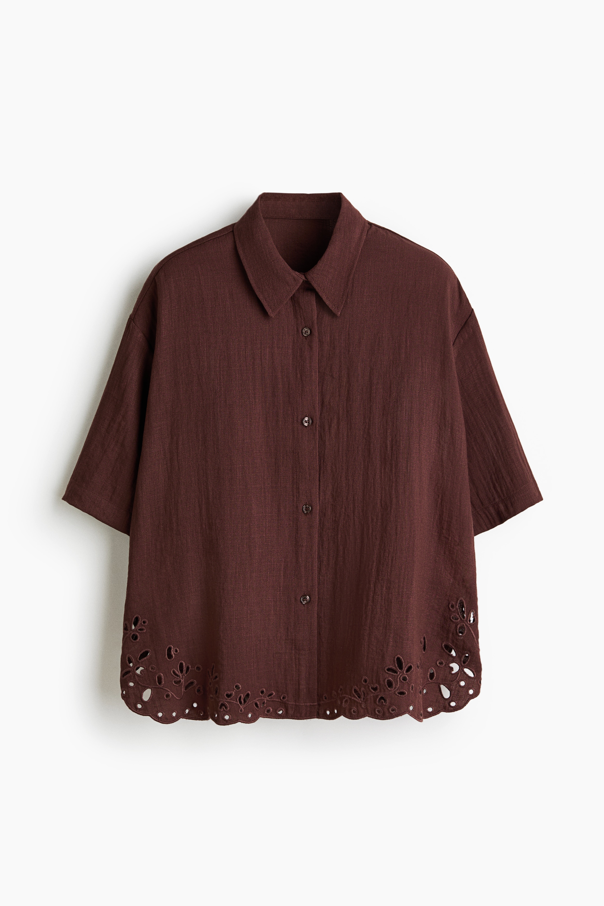 Camisa playera con bordado inglés - Marrón oscuro/Crema
