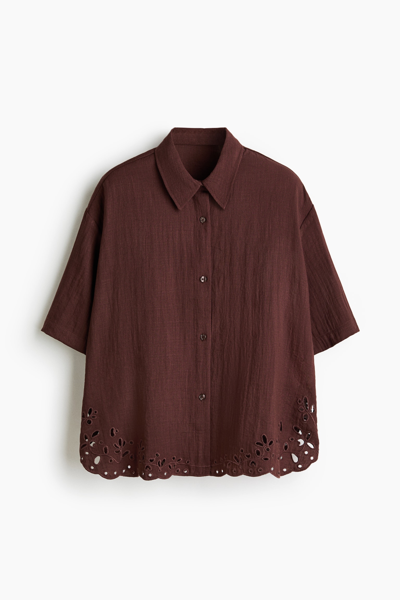Broderie anglaise beach shirt - Dark brown/Cream - 2