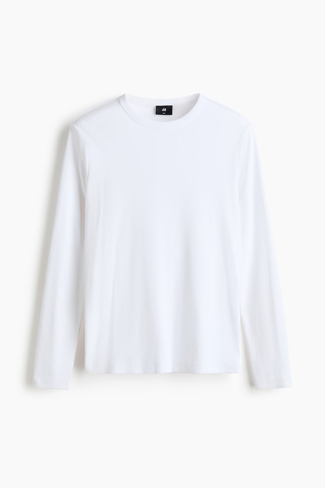 Camiseta de algodón de manga larga Slim Fit - Blanco/Negro/Gris oscuro/Topo oscuro - 1