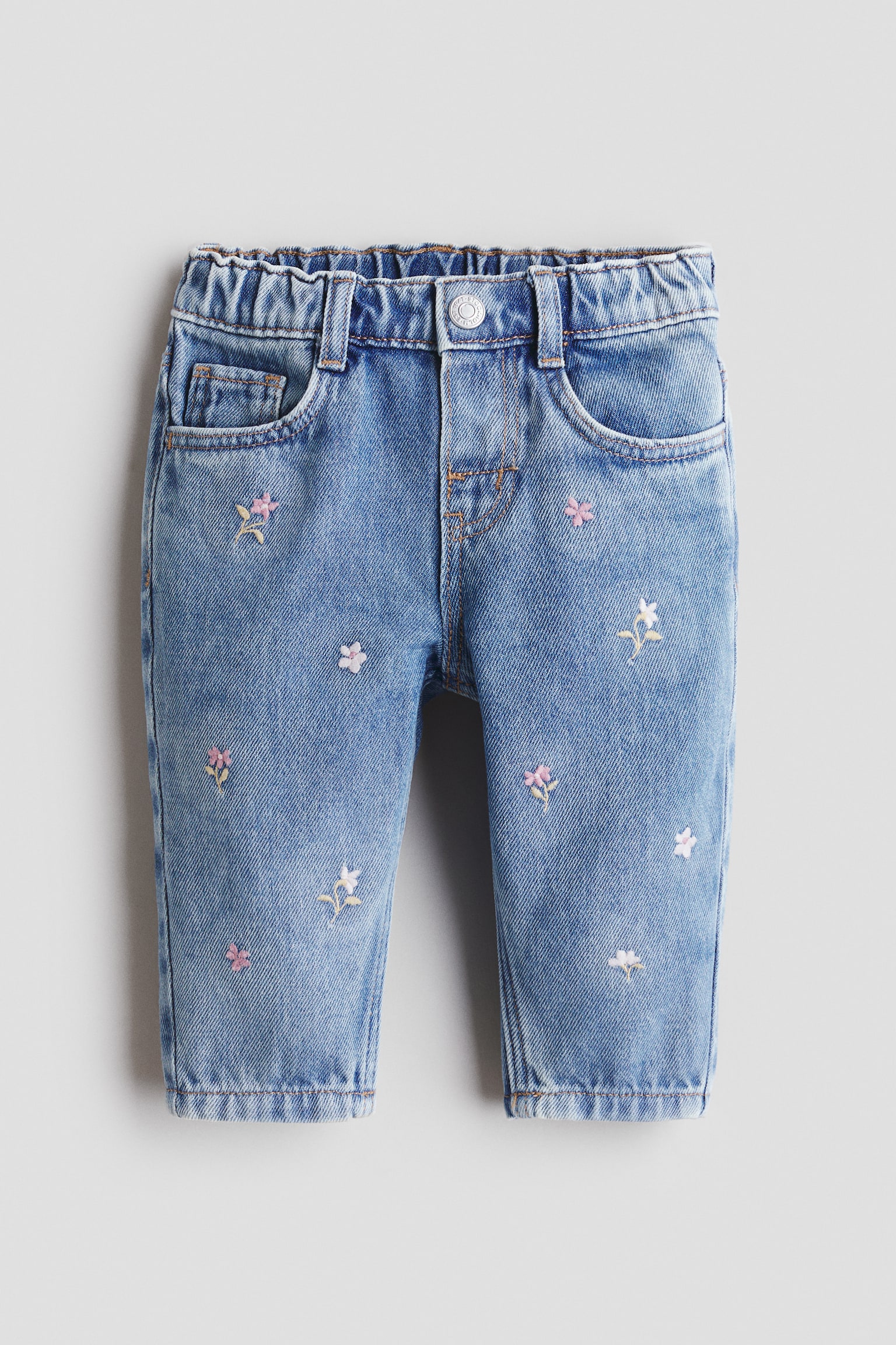 Embroidered-Detail Jeans - Light denim blue/flowers