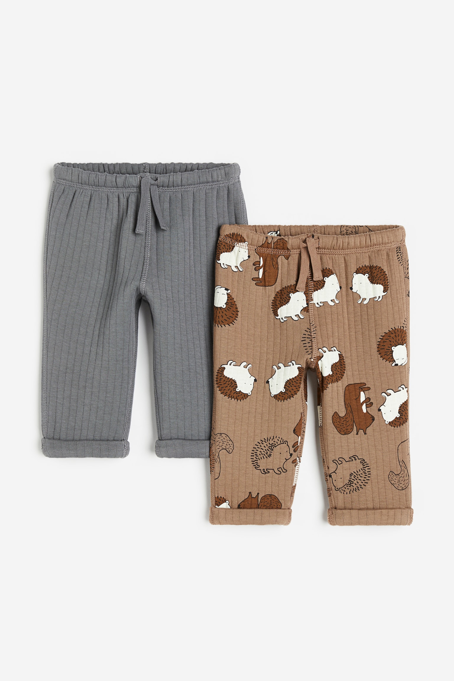 2-pack Rib Jersey Joggers - Brown/Animals - 1