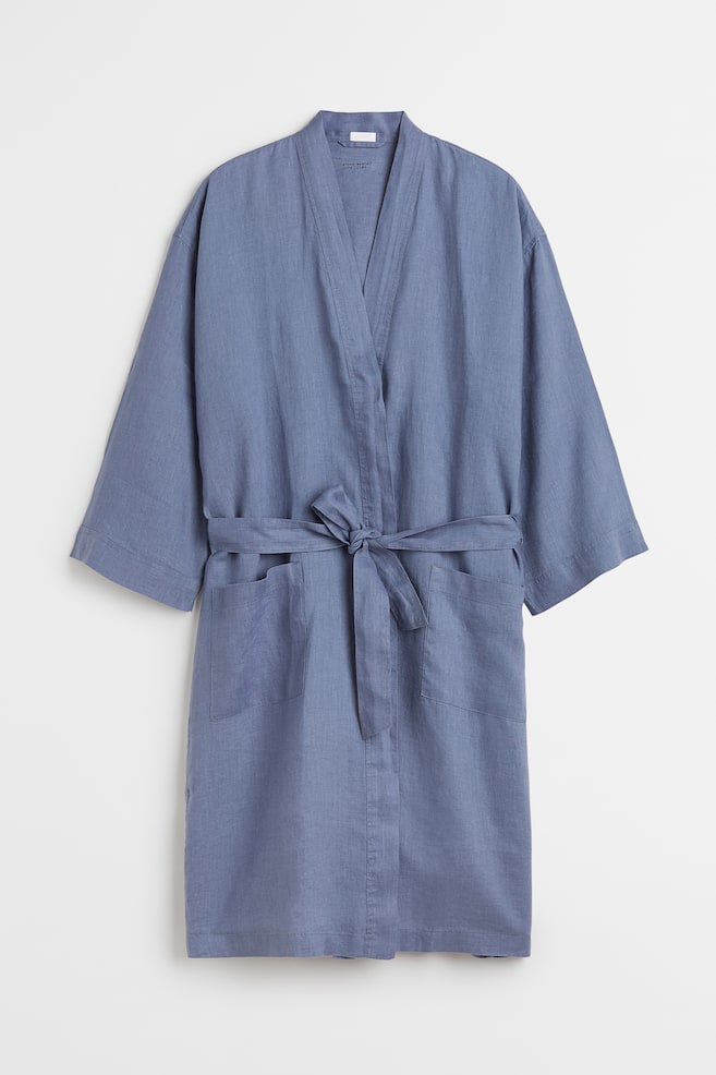 Washed linen dressing gown - Blue/White/Light grey/Grey/dc/dc/dc/dc/dc - 1