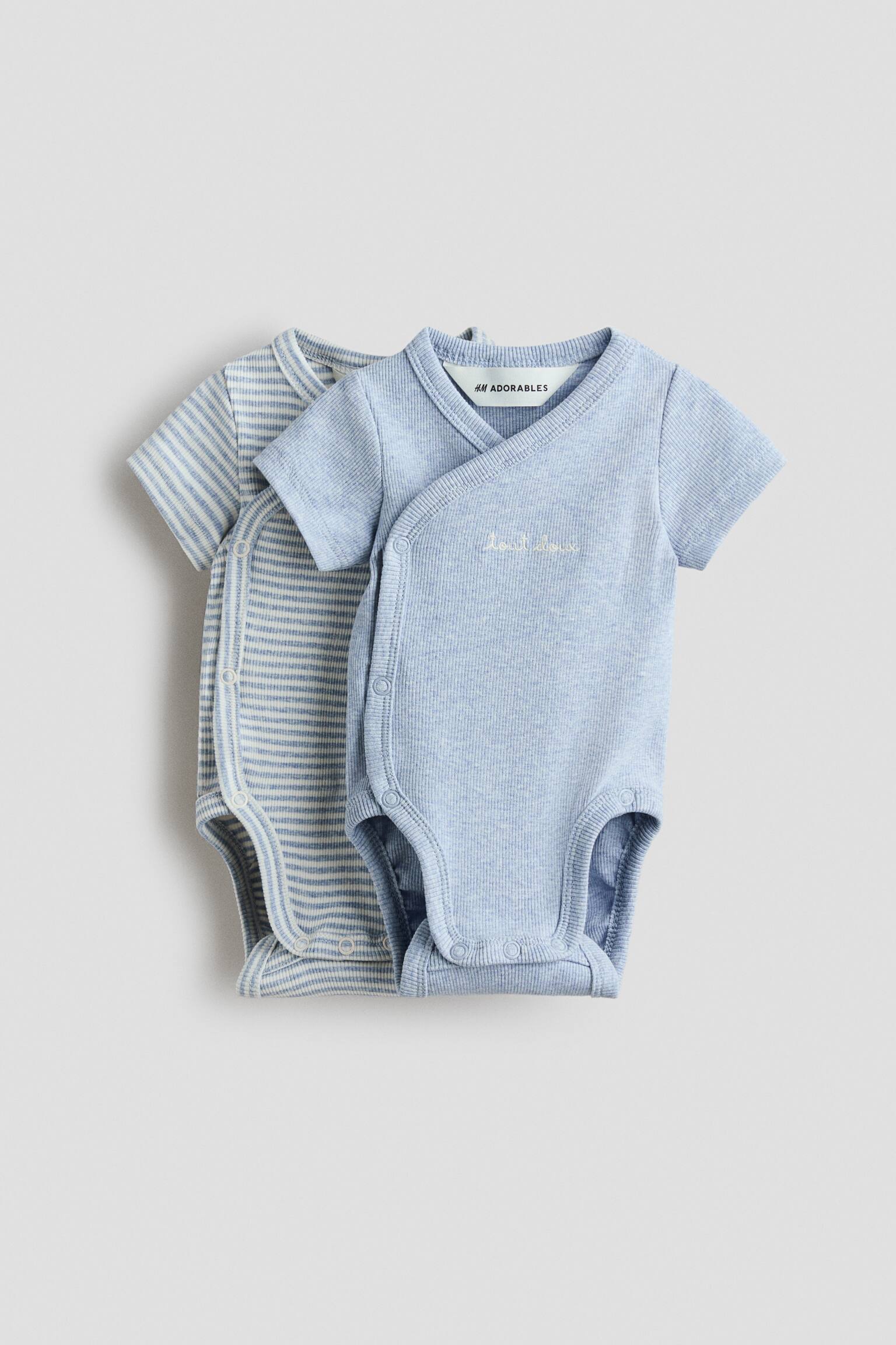 2-pack ribbed wrapover bodysuits - Light blue/Tout doux - 1