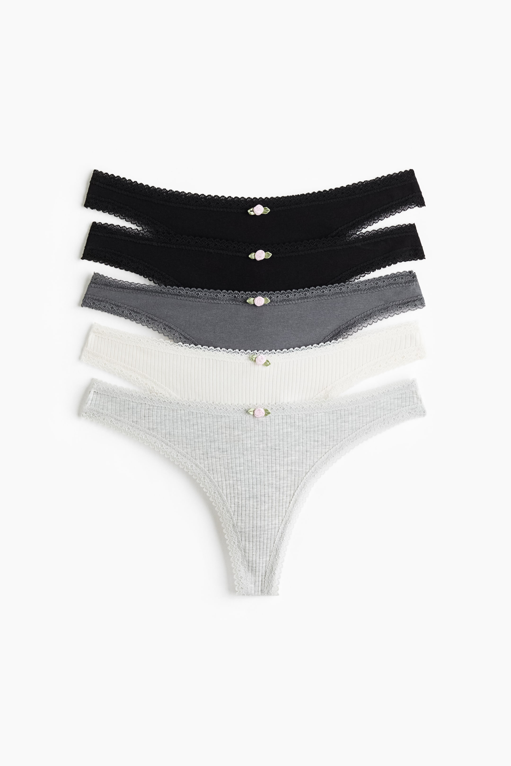 View larger image: 5-pack cotton thong briefs - Black/Grey/Cream - Ladies | H&M 1