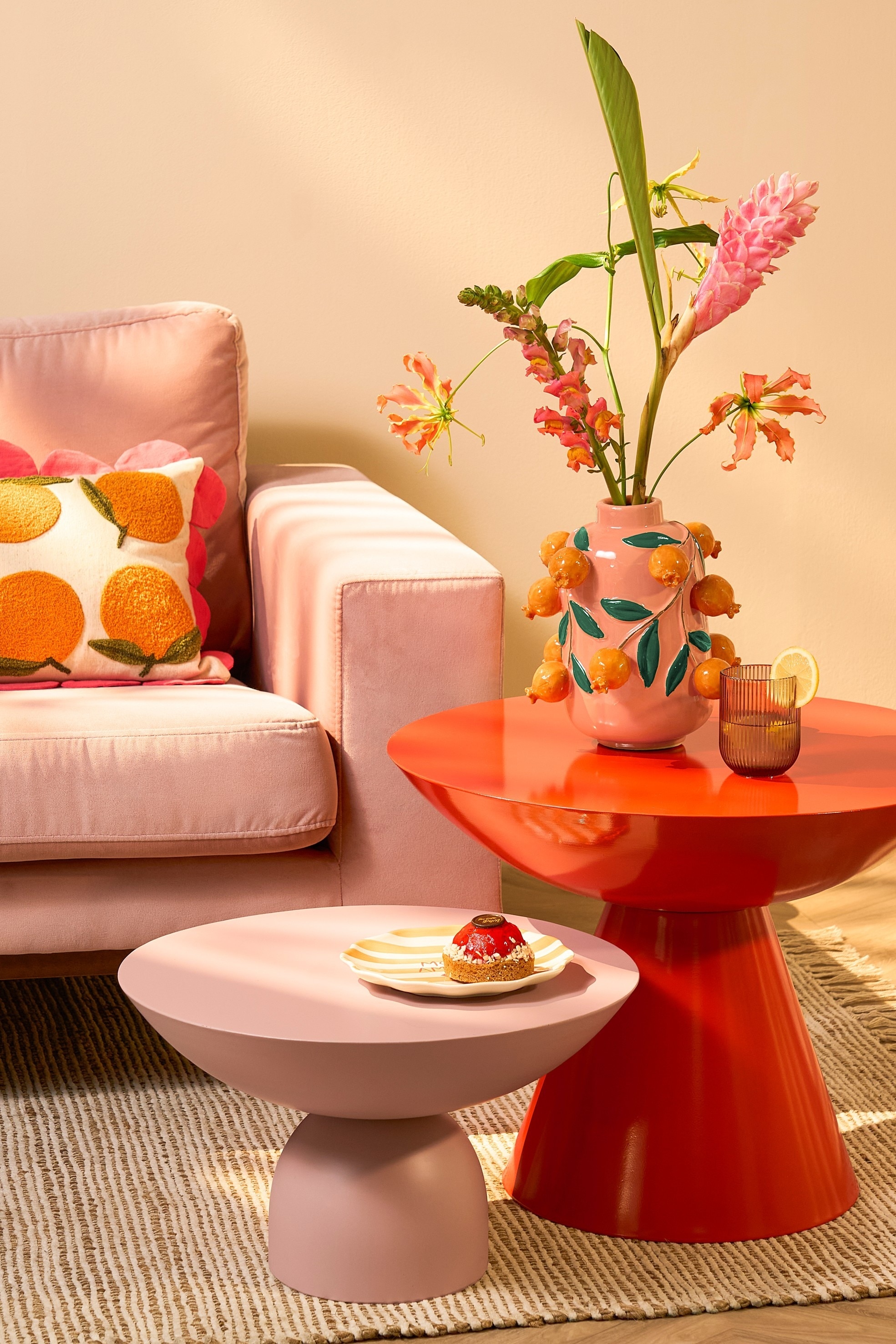 Beistelltisch Aus Metall - Hellrosa/Braun