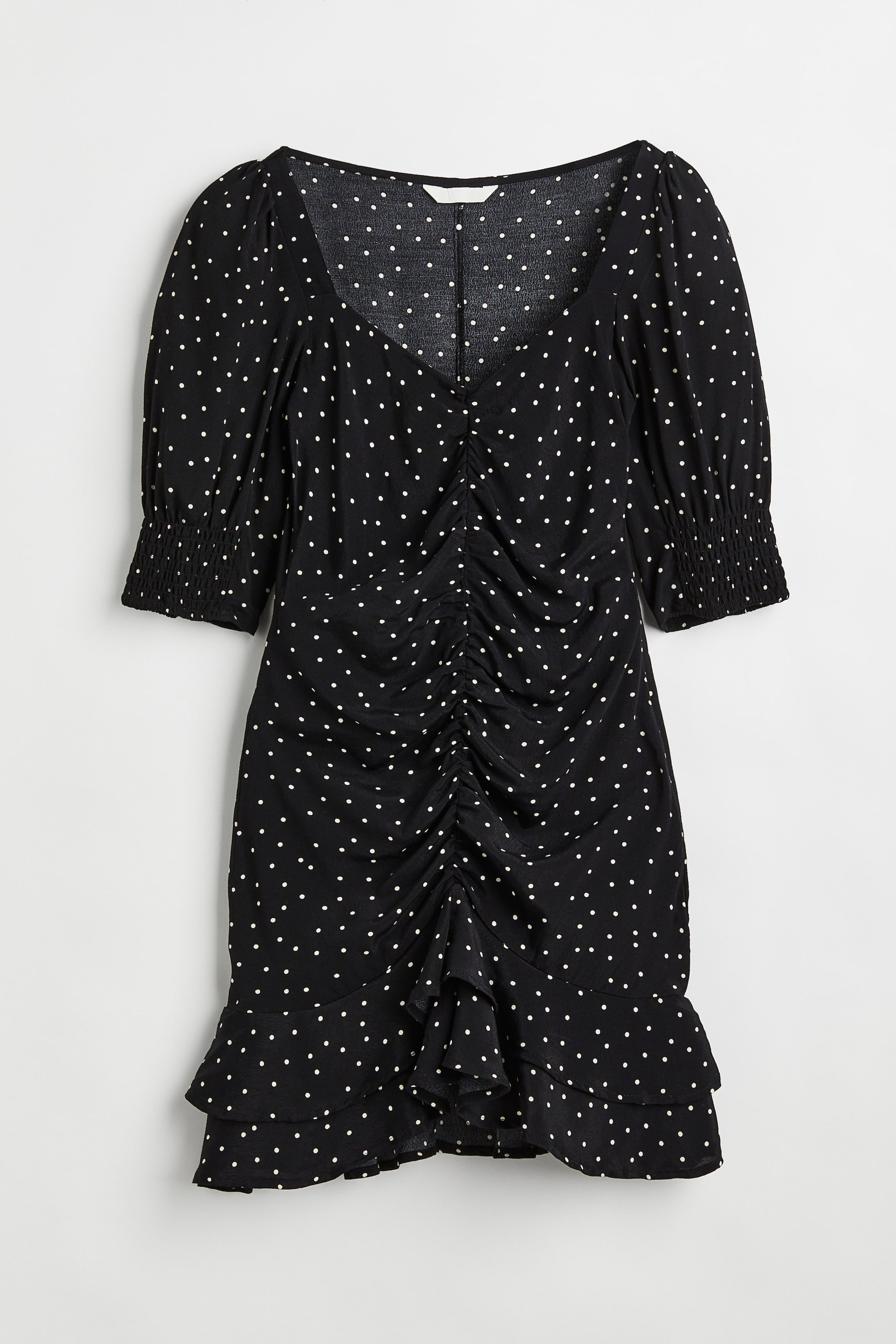 View larger image: Puff-sleeved dress - Black/Spotted - Ladies | H&M GB 1