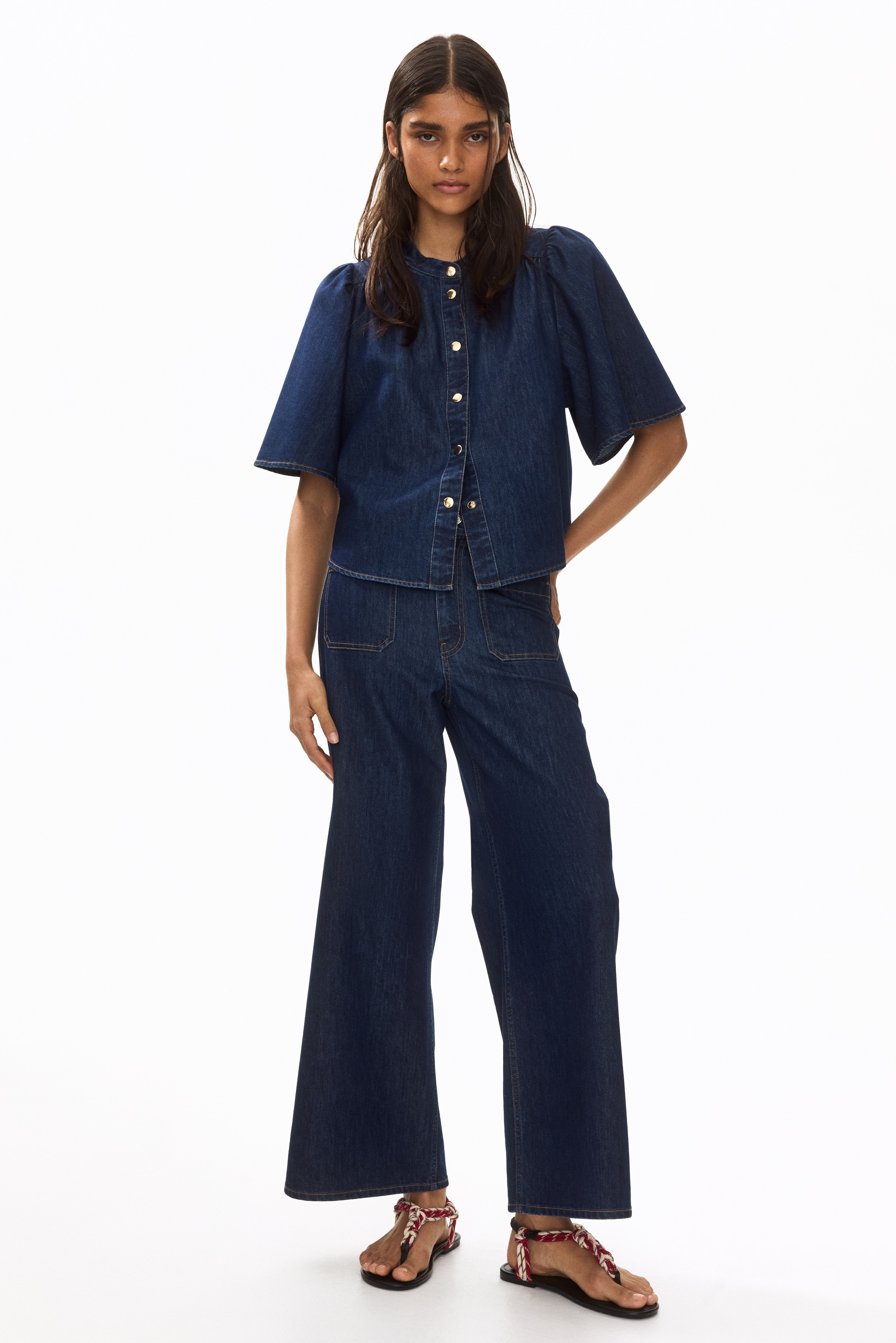 Wide High Waist Jeans - Dark denim blue/Light denim blue