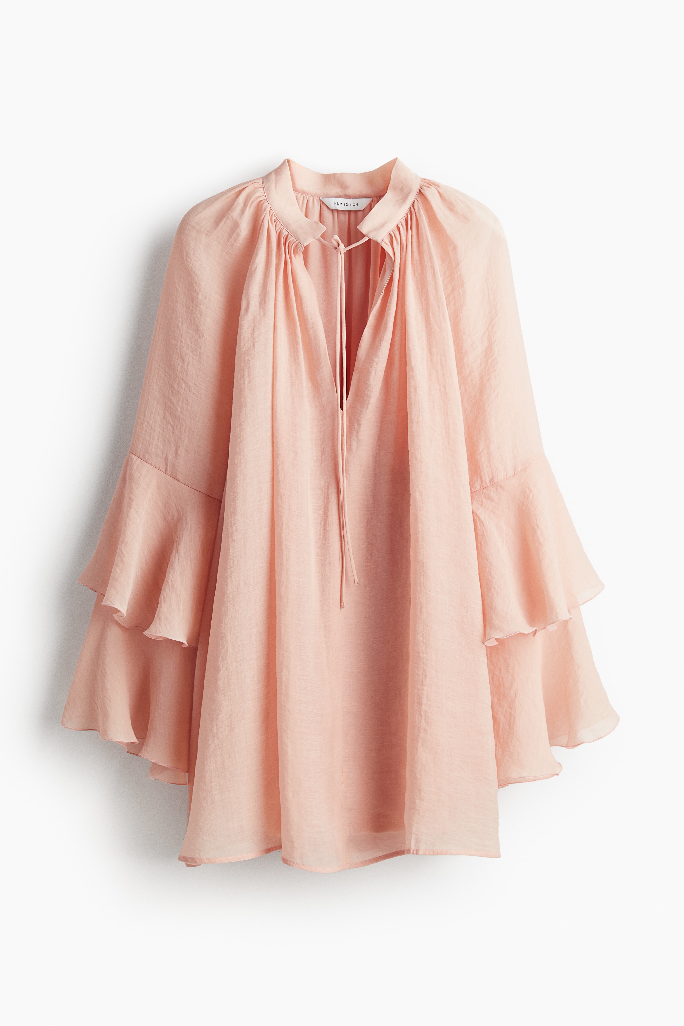 Kleid in A-Linie mit Volants - Pfirsich