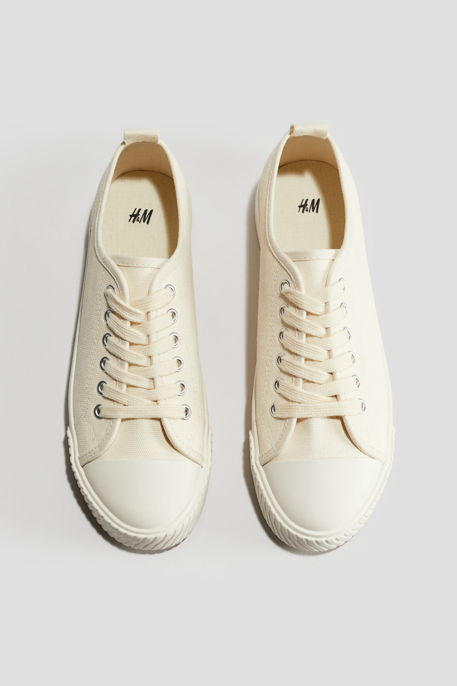 Cotton canvas trainers - Cream/Dark grey - 2