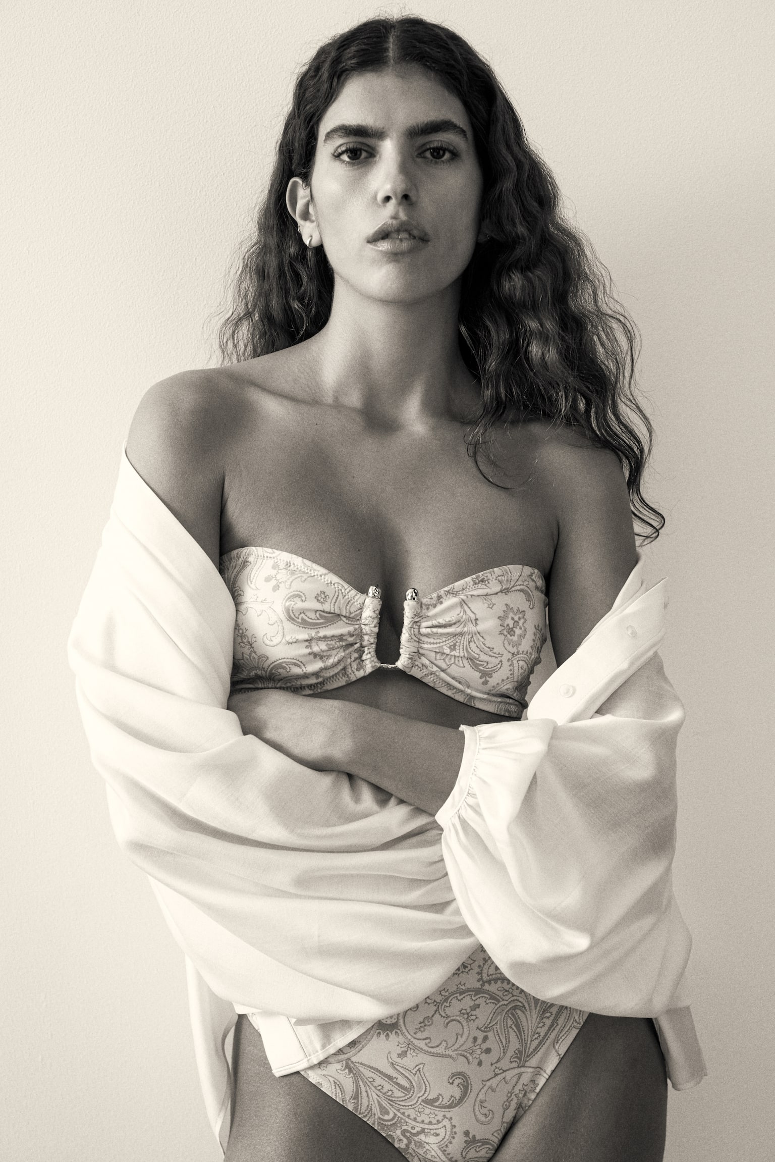 Padded bandeau bikini top - Powder pink/Paisley pattern - 1