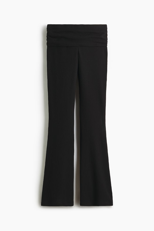 Ribgebreide legging met omslagtaille - Zwart/Beige/Donkerbruin - 1