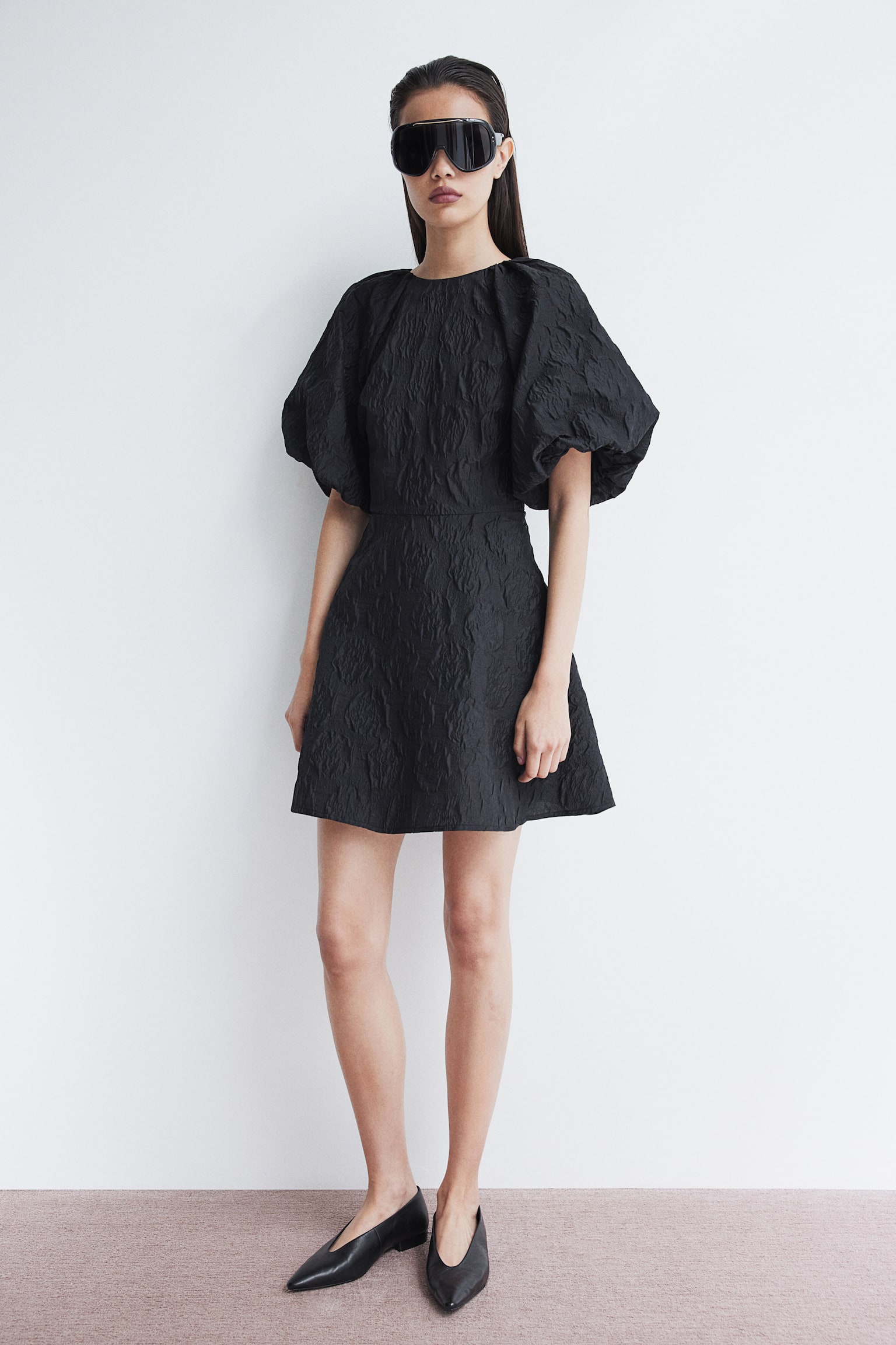 Jacquard-weave tie-back dress - Black - 5