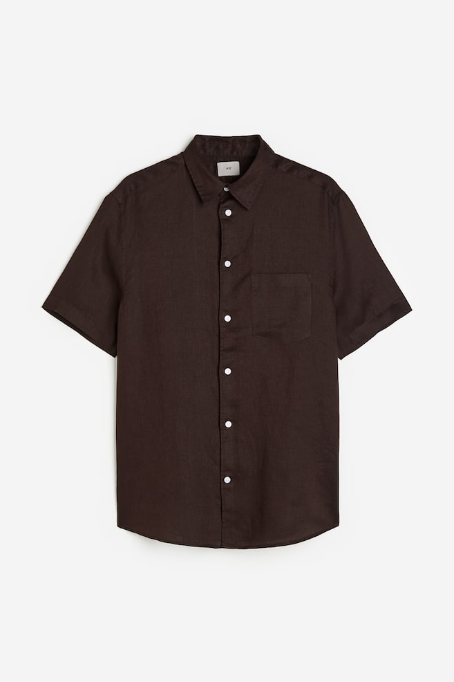 Kortärmad linneskjorta Regular Fit - Mörkbrun/Vit/Ljusbeige/Mönstrad/Ljusblå/dc - 2