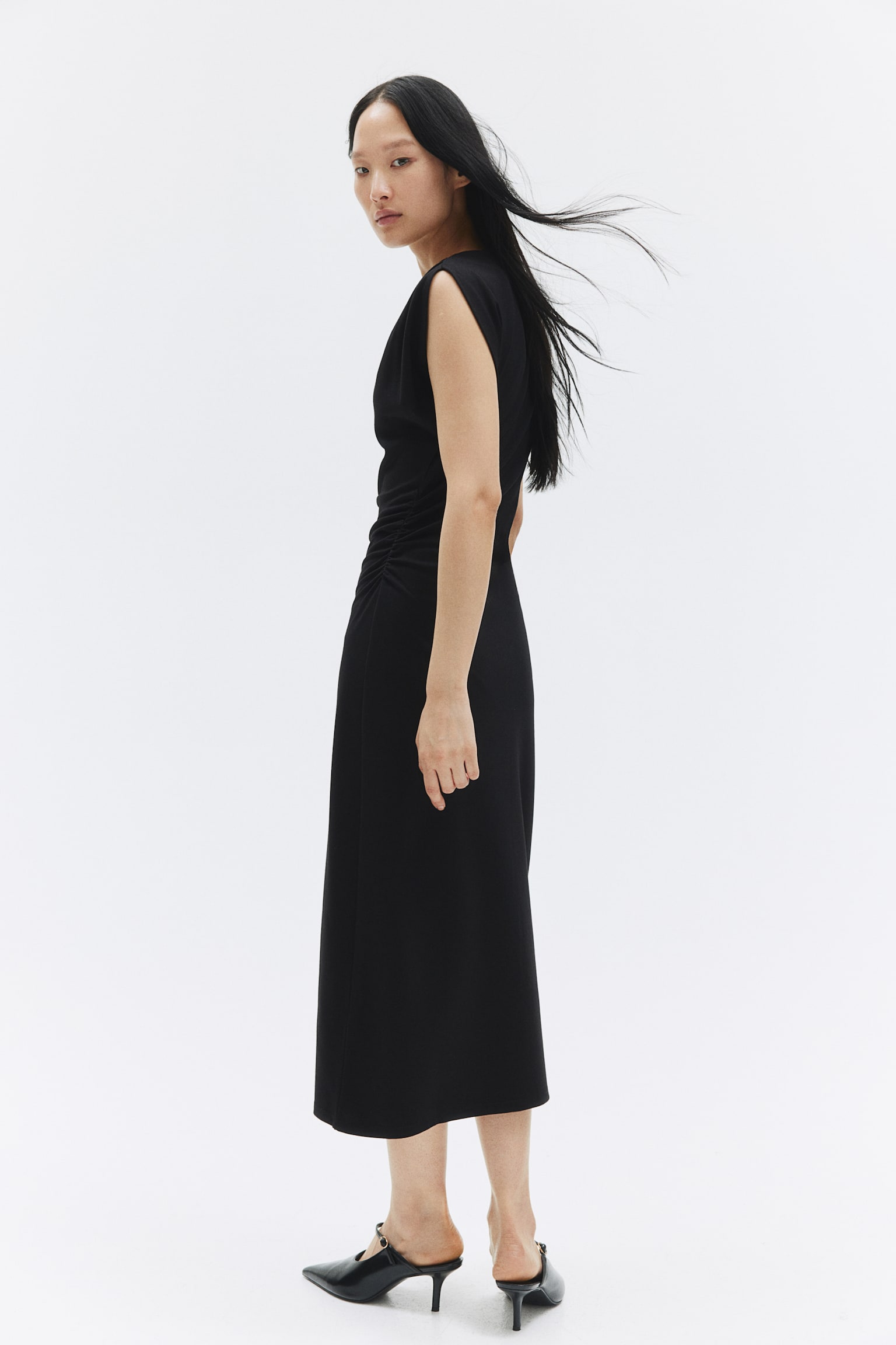 Boat-neck jersey dress - Black/Light beige - 6