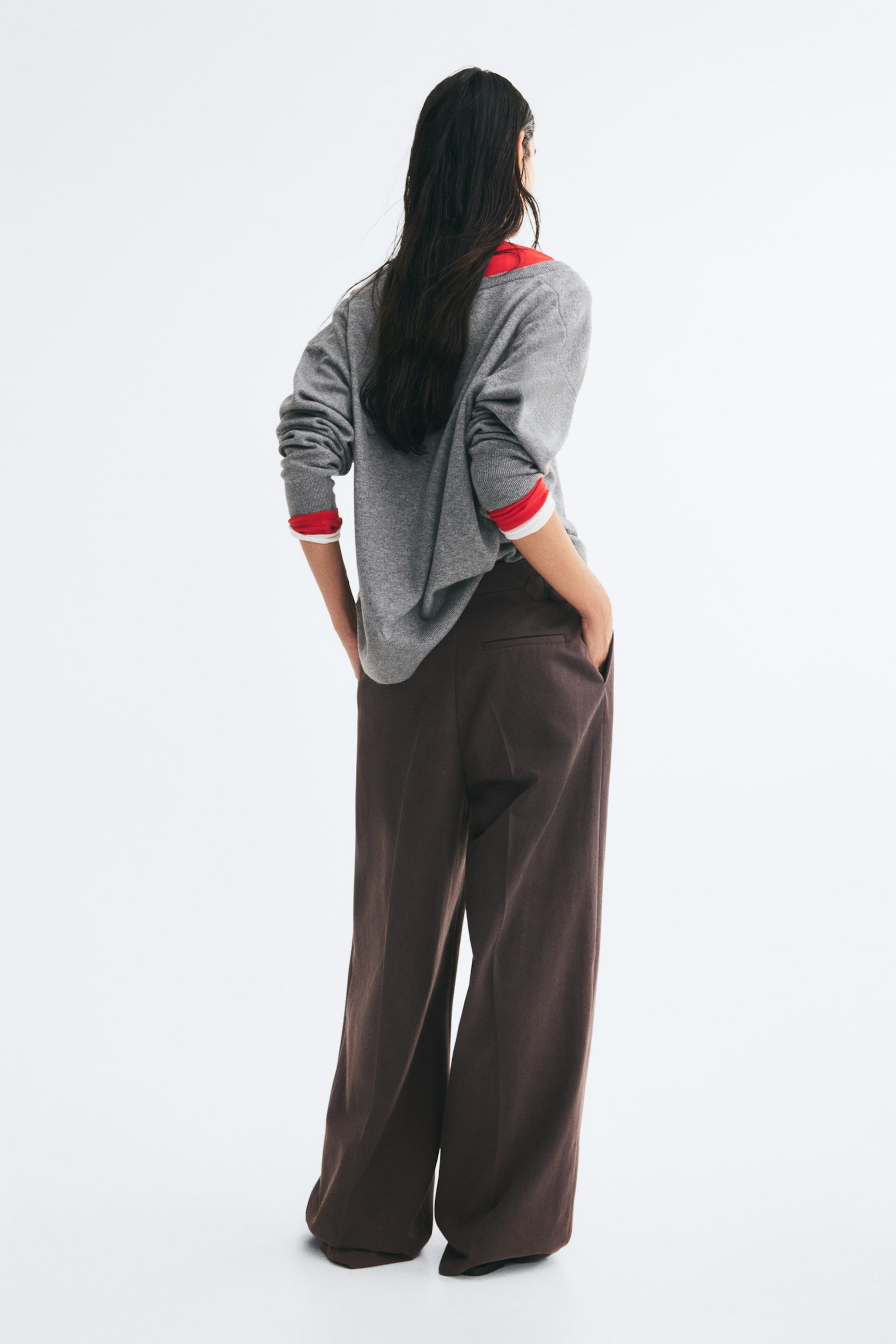 Женские брюки H&M Wide-Leg Dress Pants, цвет: Тёмный коричневый — фото 5